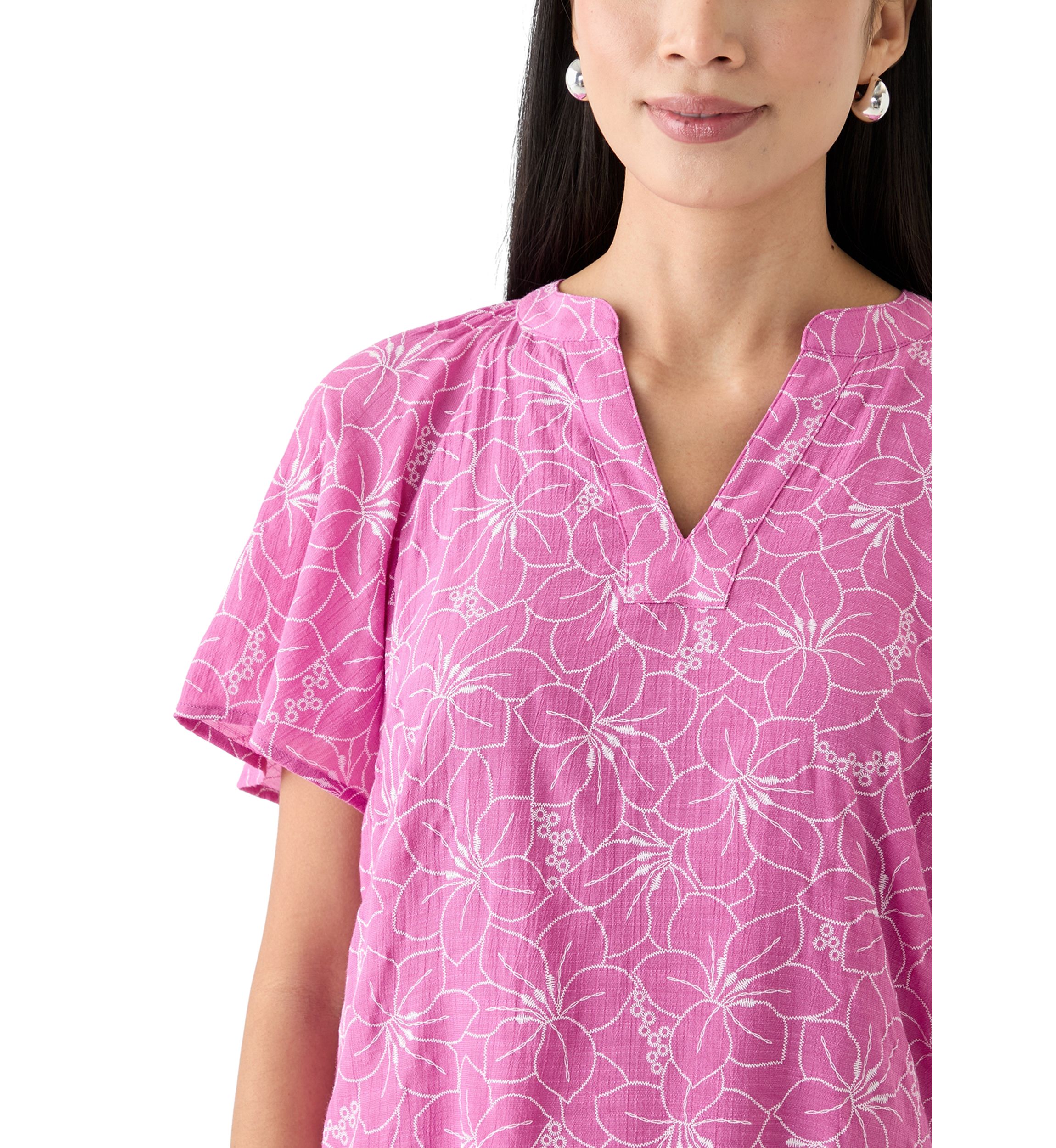 Petite Short Sleeve Printed Woven Top