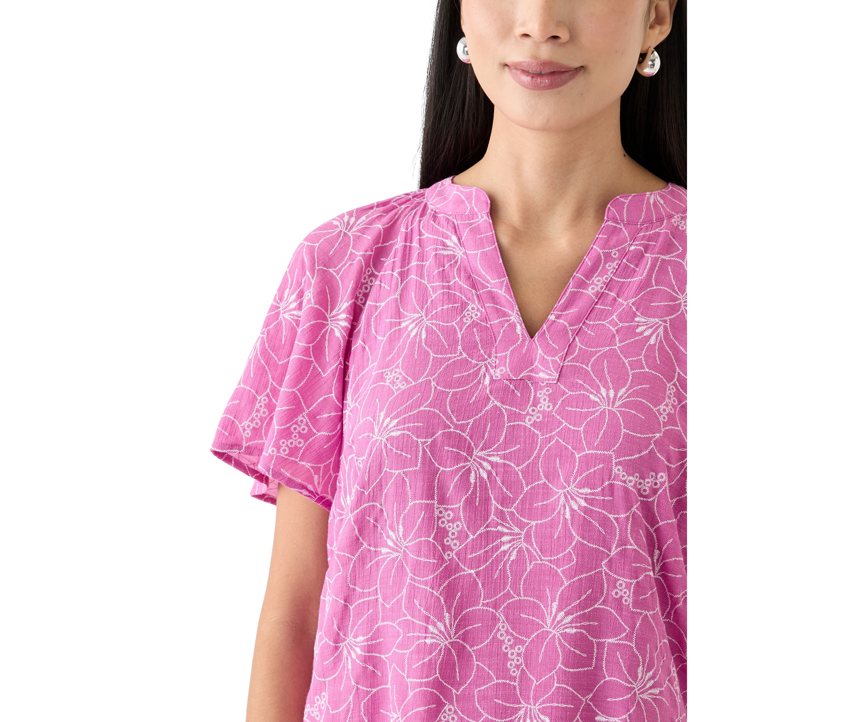 Petite Short Sleeve Printed Woven Top