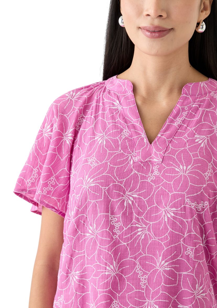 Petite Short Sleeve Printed Woven Top