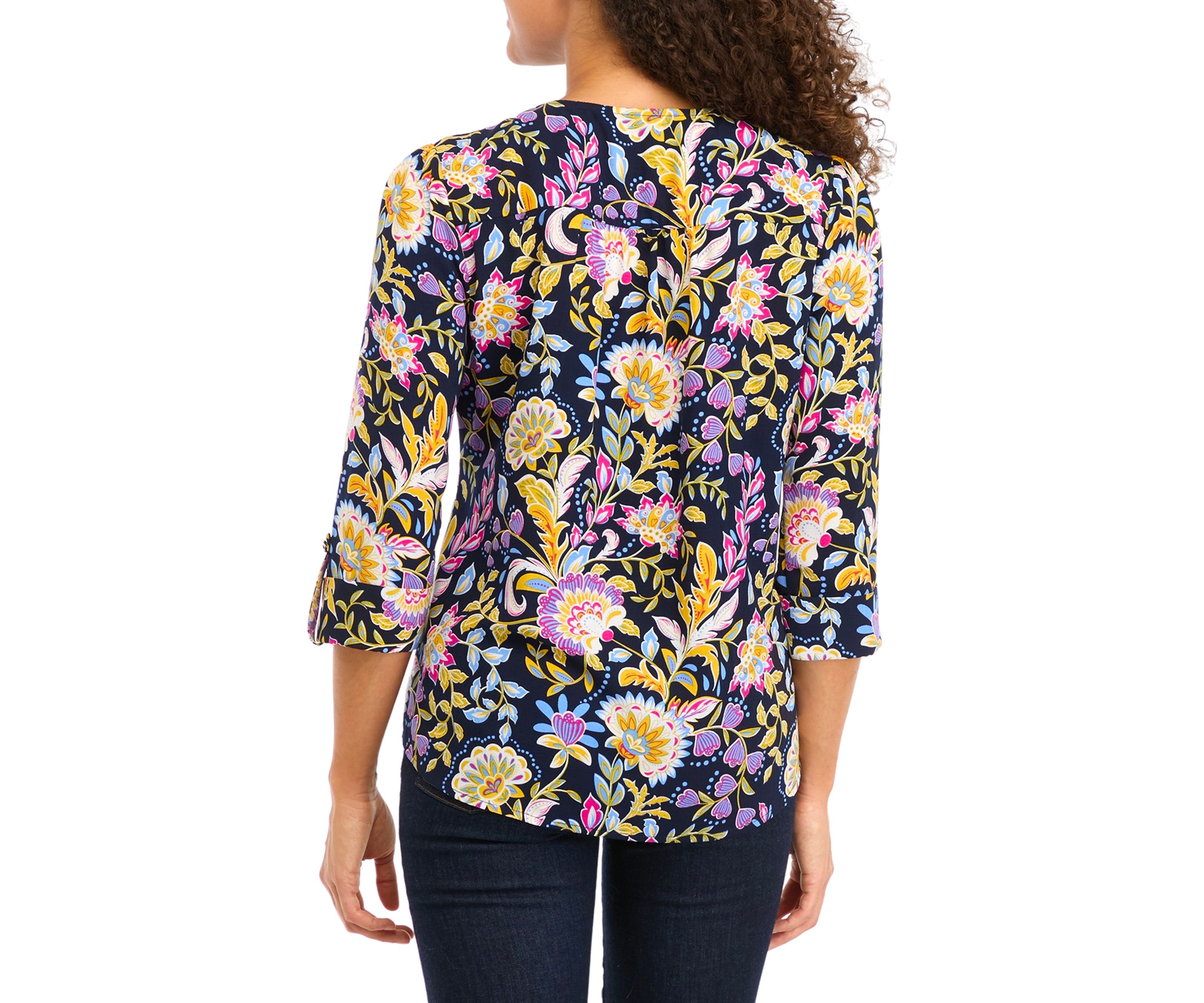 Petite Tassel Henley Woven Printed Shirt