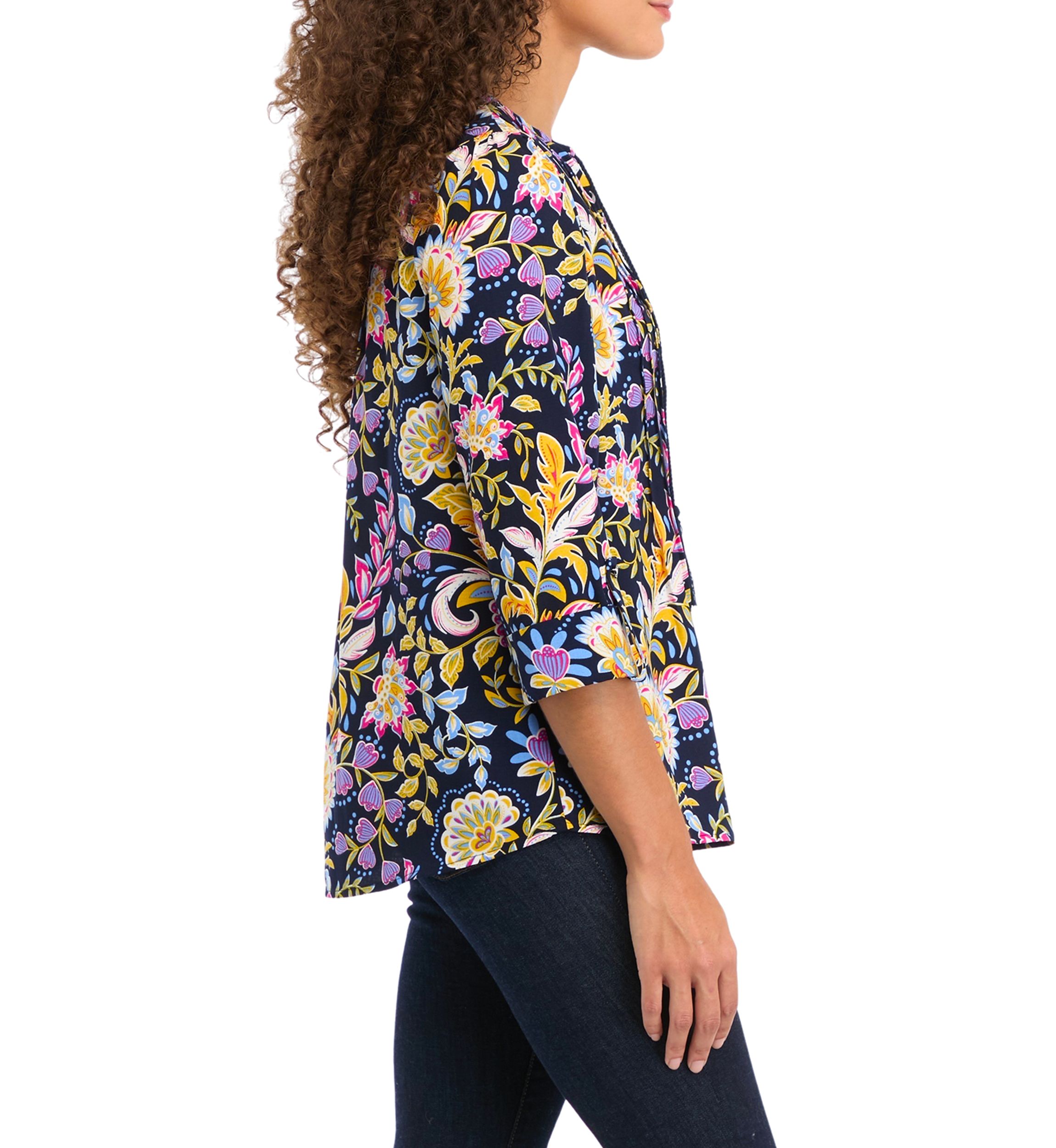 Petite Tassel Henley Woven Printed Shirt