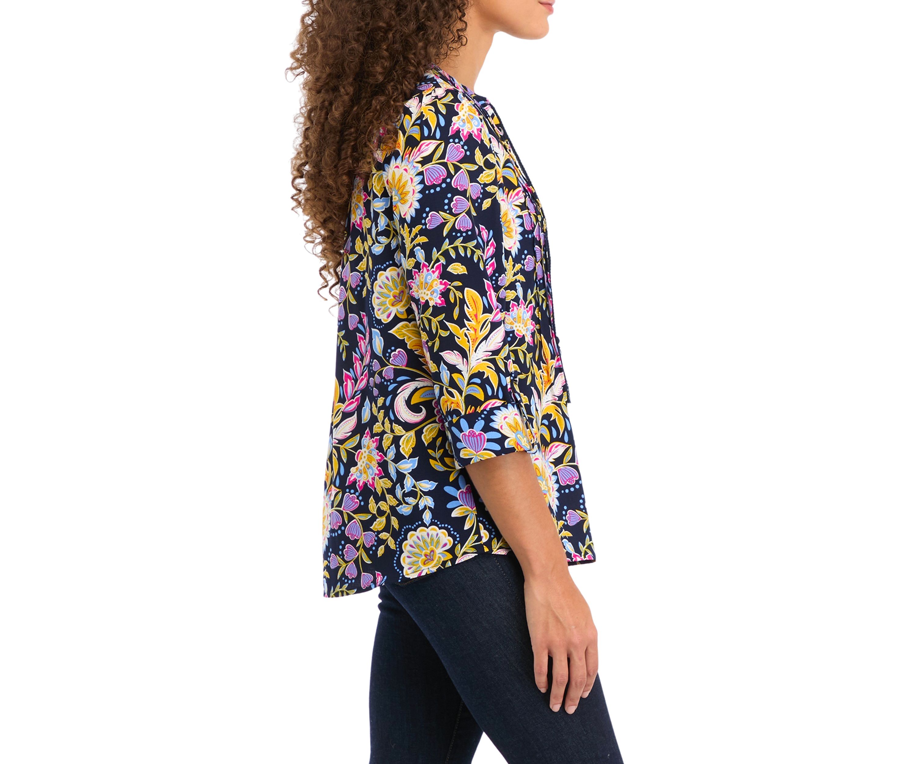 Petite Tassel Henley Woven Printed Shirt