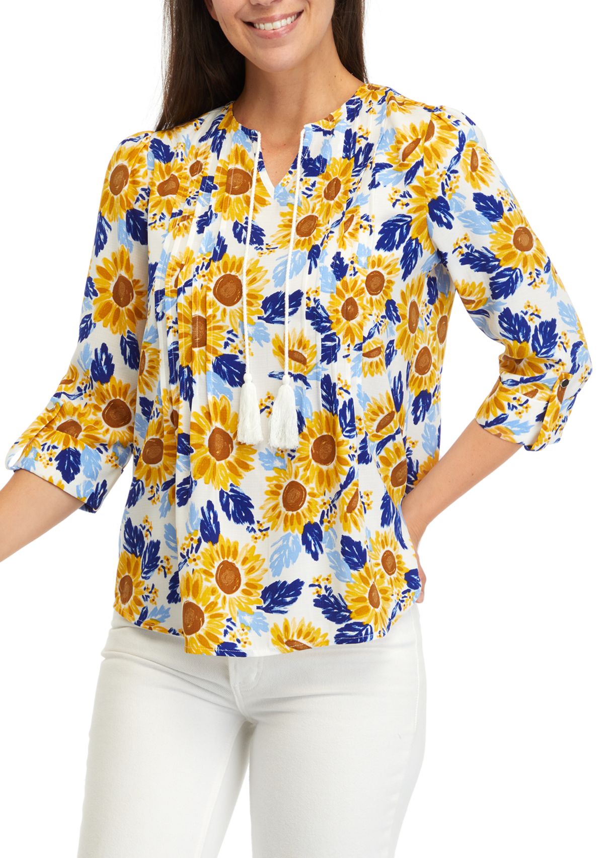 Petite Tassel Printed Henley Shirt