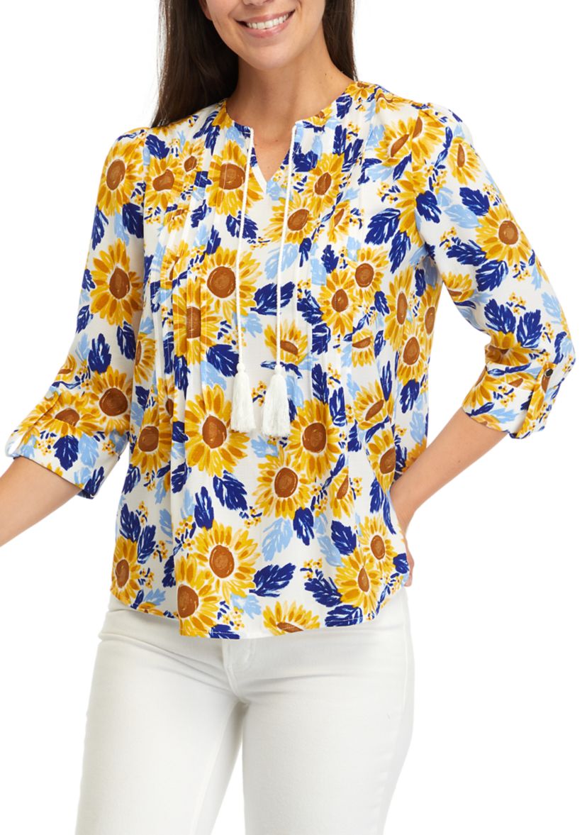 Petite Tassel Printed Henley Shirt