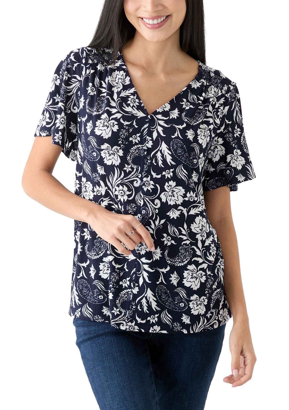 Petite Printed V-Neck Top