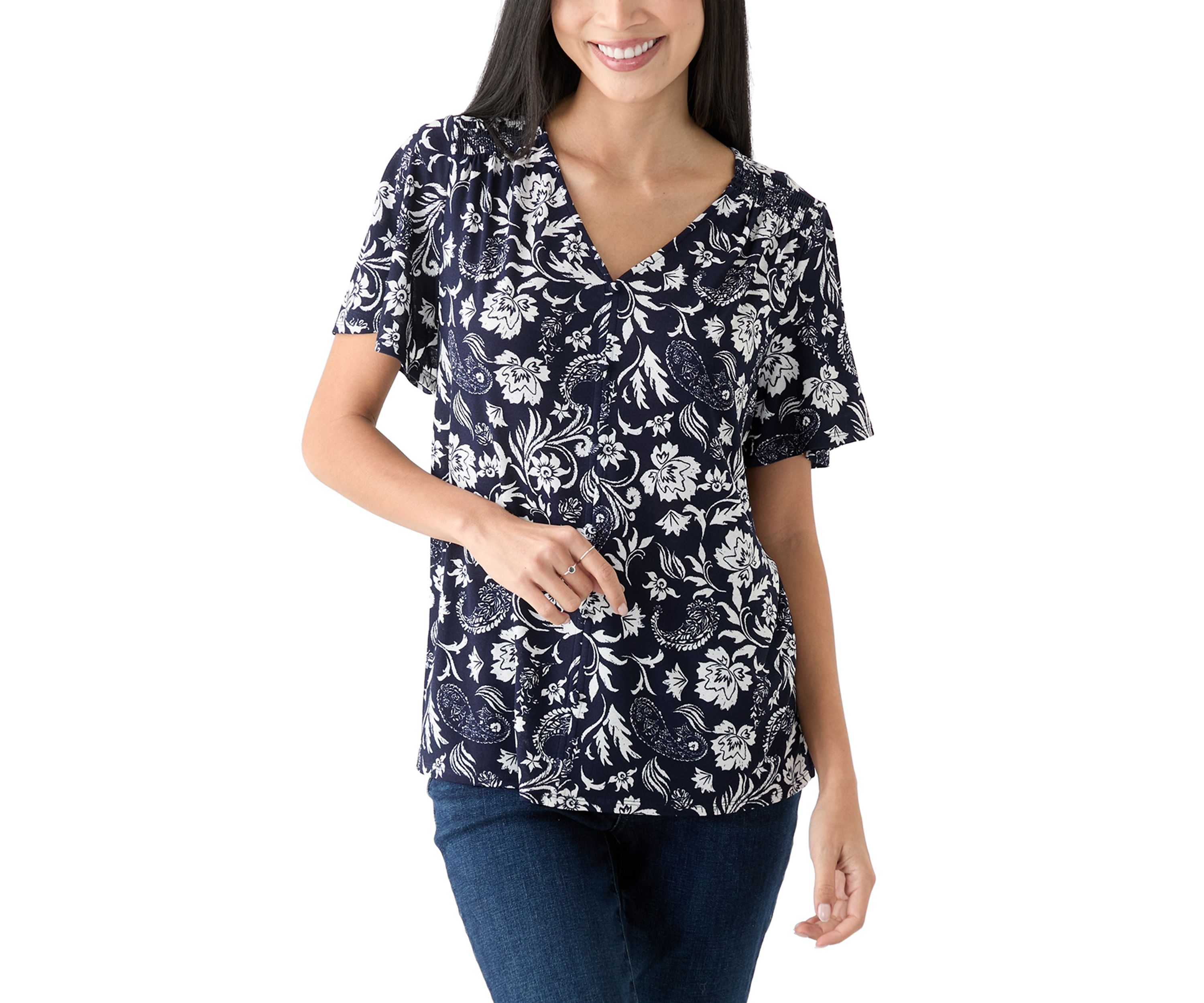 Petite Printed V-Neck Top