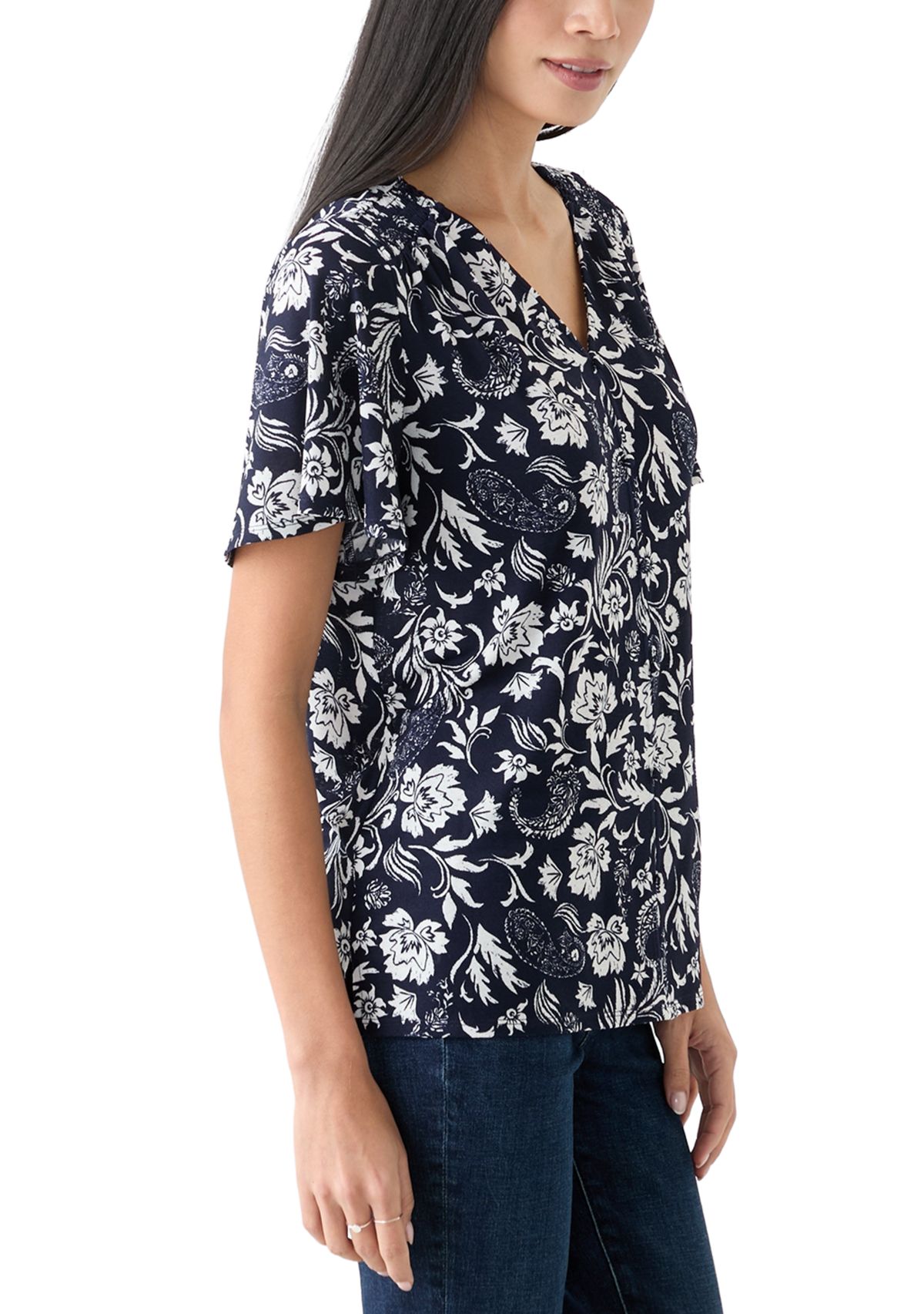Petite Printed V-Neck Top