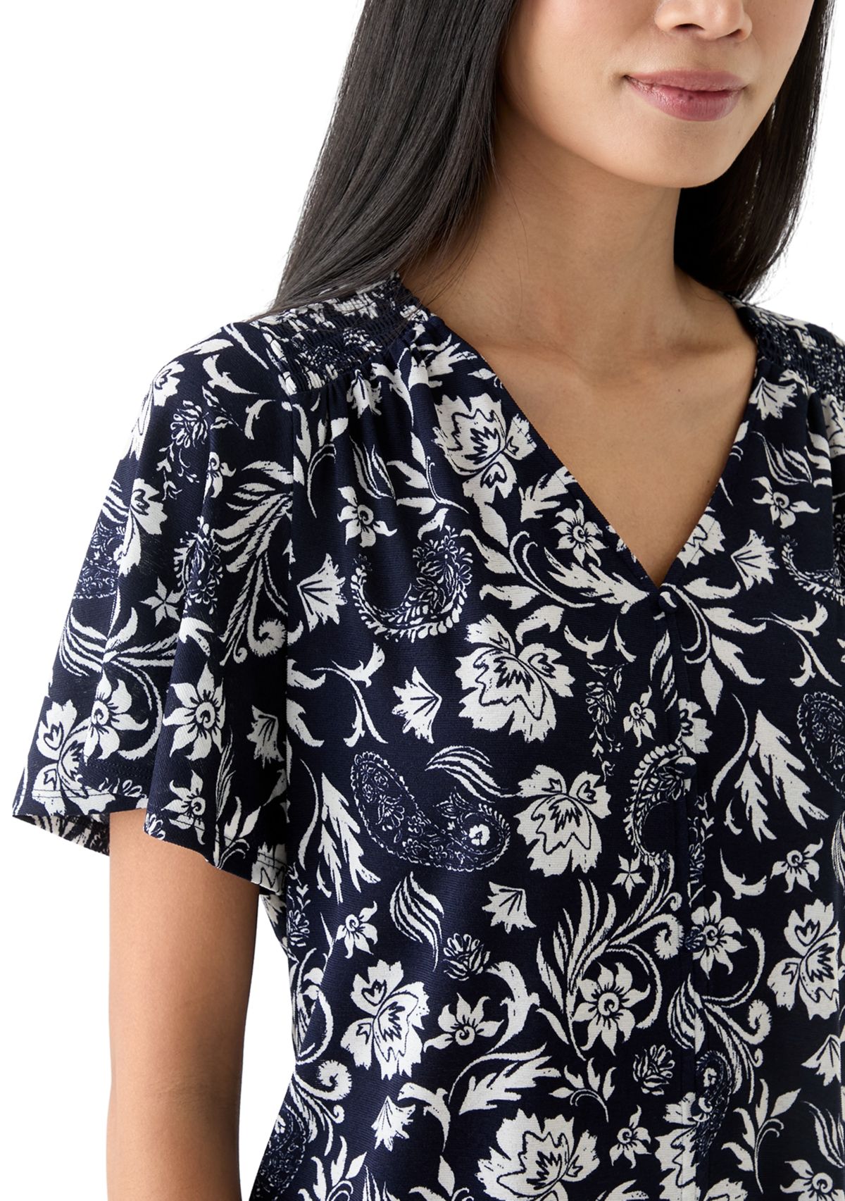 Petite Printed V-Neck Top