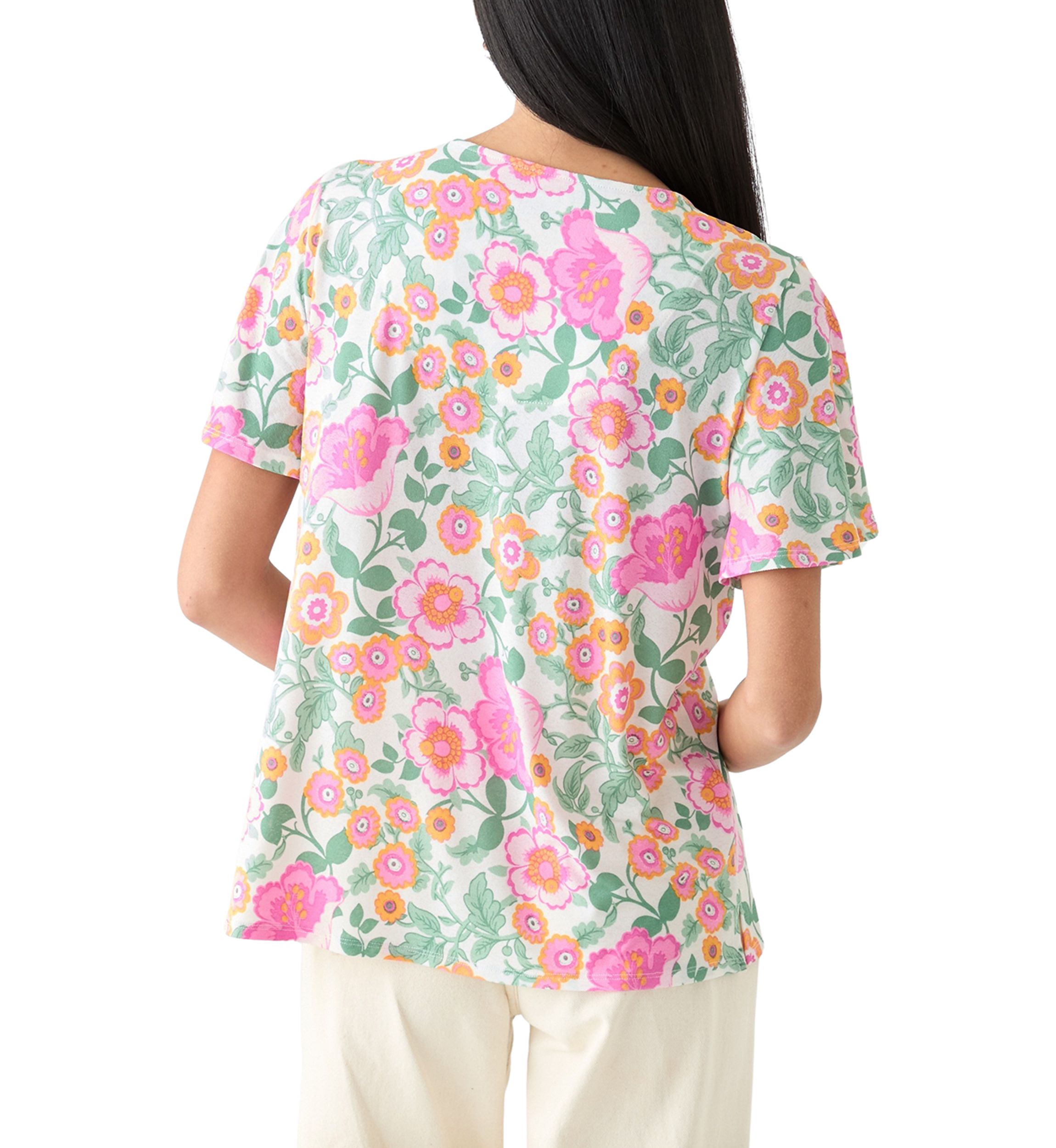 Petite Printed Button Front V-Neck Top