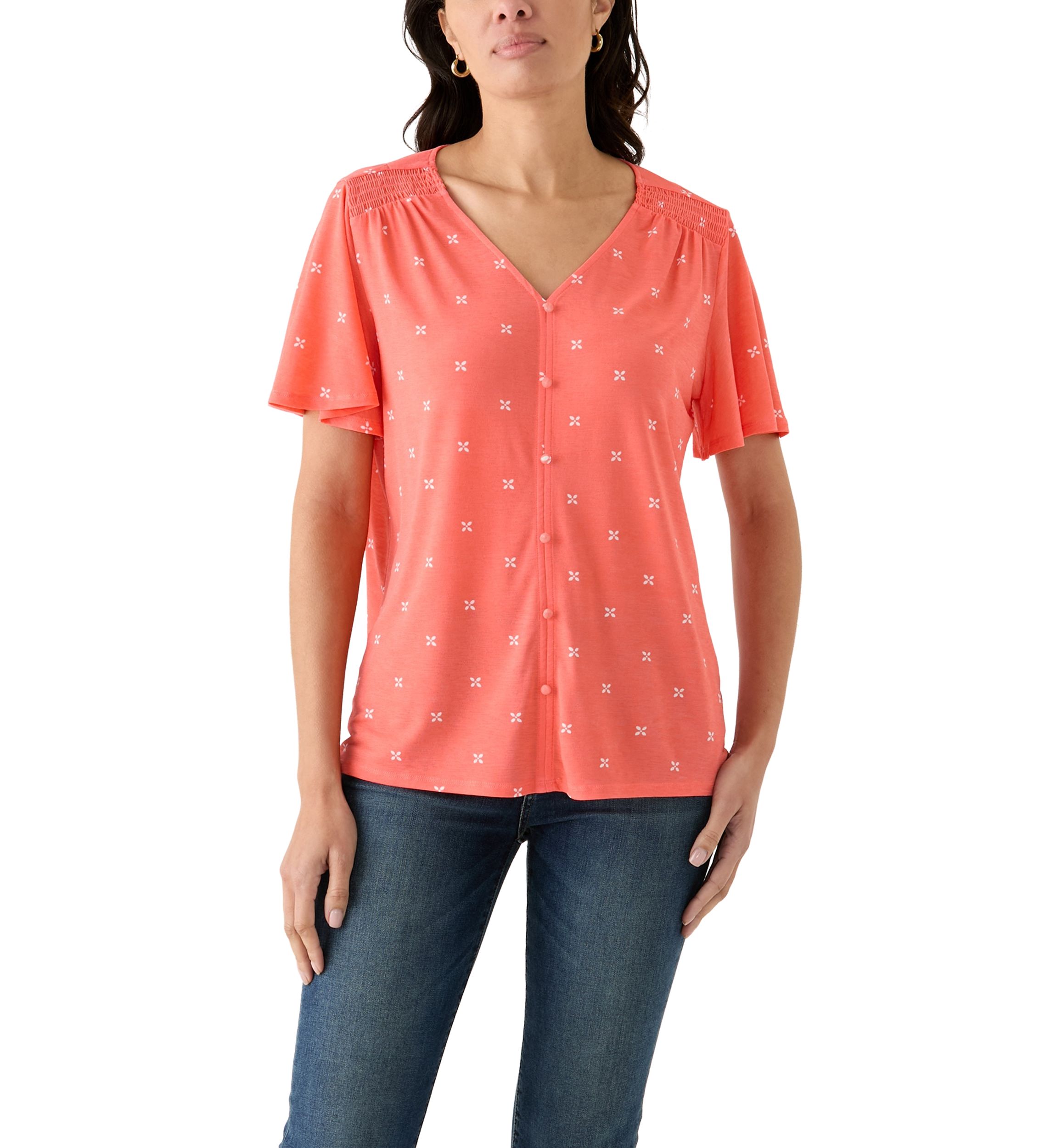 Petite Flutter Sleeve V-Neck T-Shirt