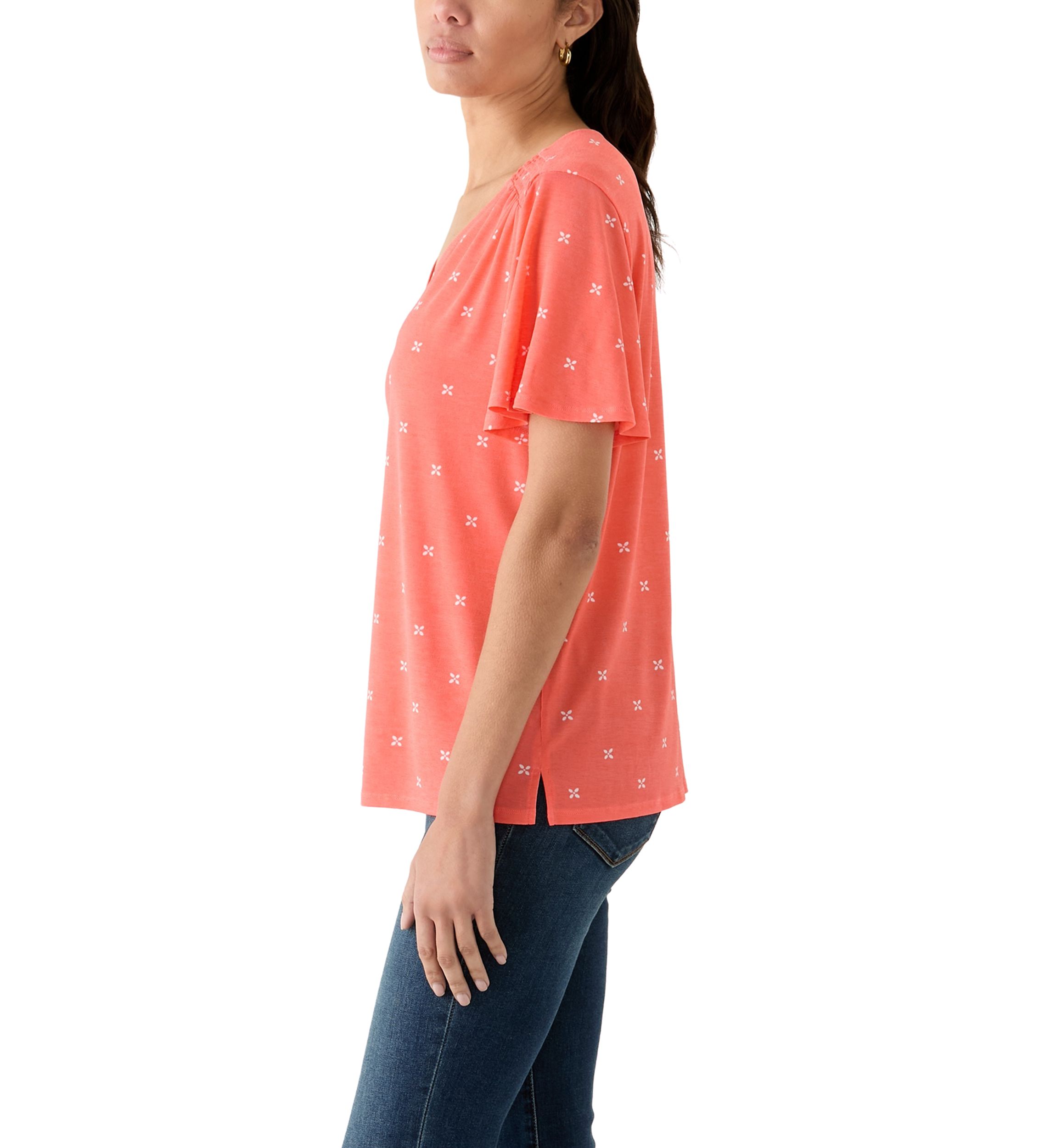 Petite Flutter Sleeve V-Neck T-Shirt