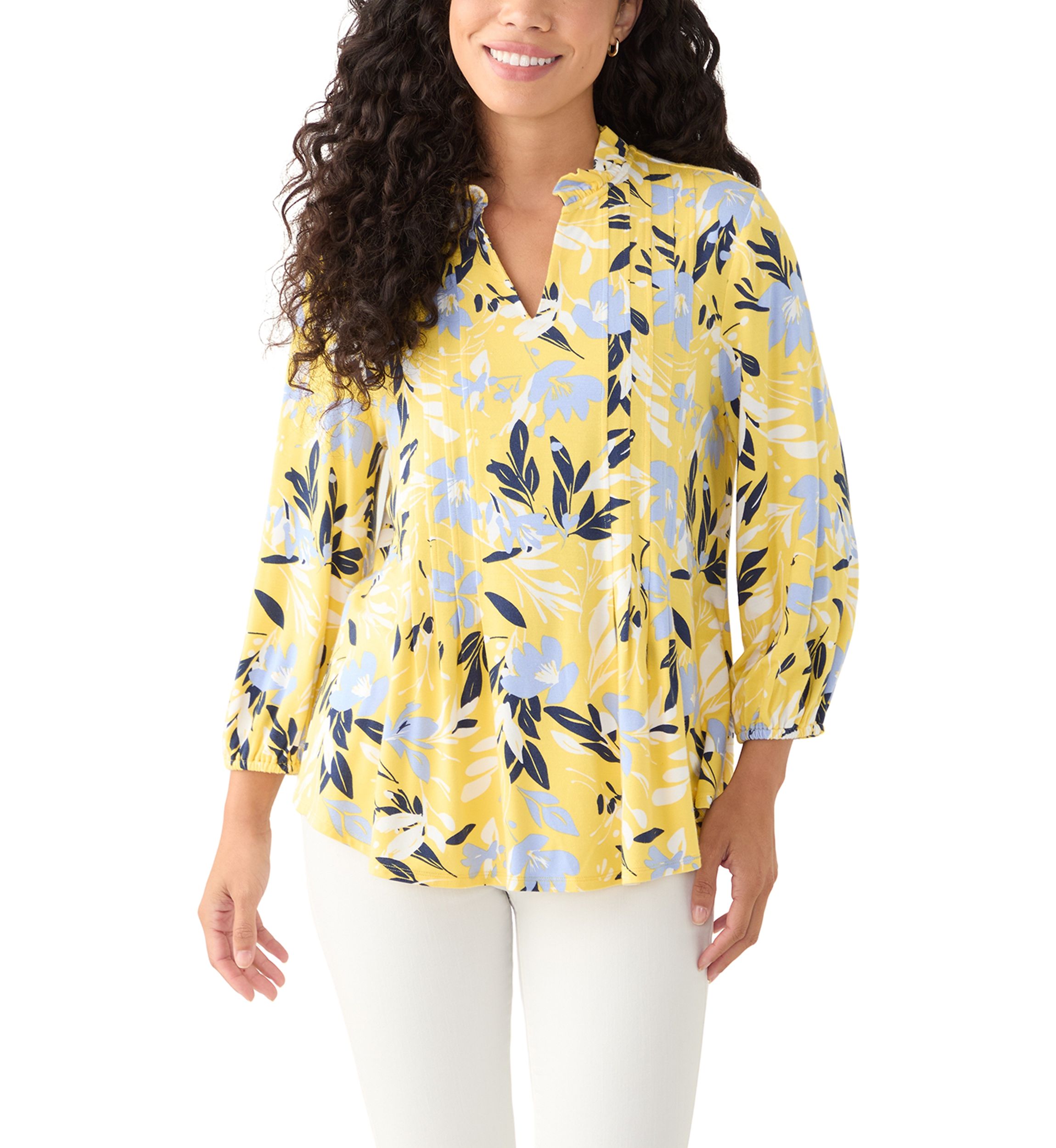 Petite Printed Knit Henley Shirt 