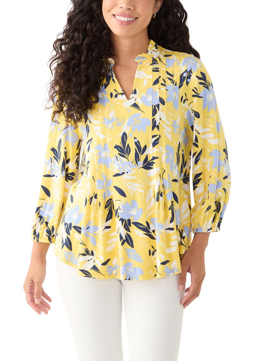 Petite Printed Knit Henley Shirt 
