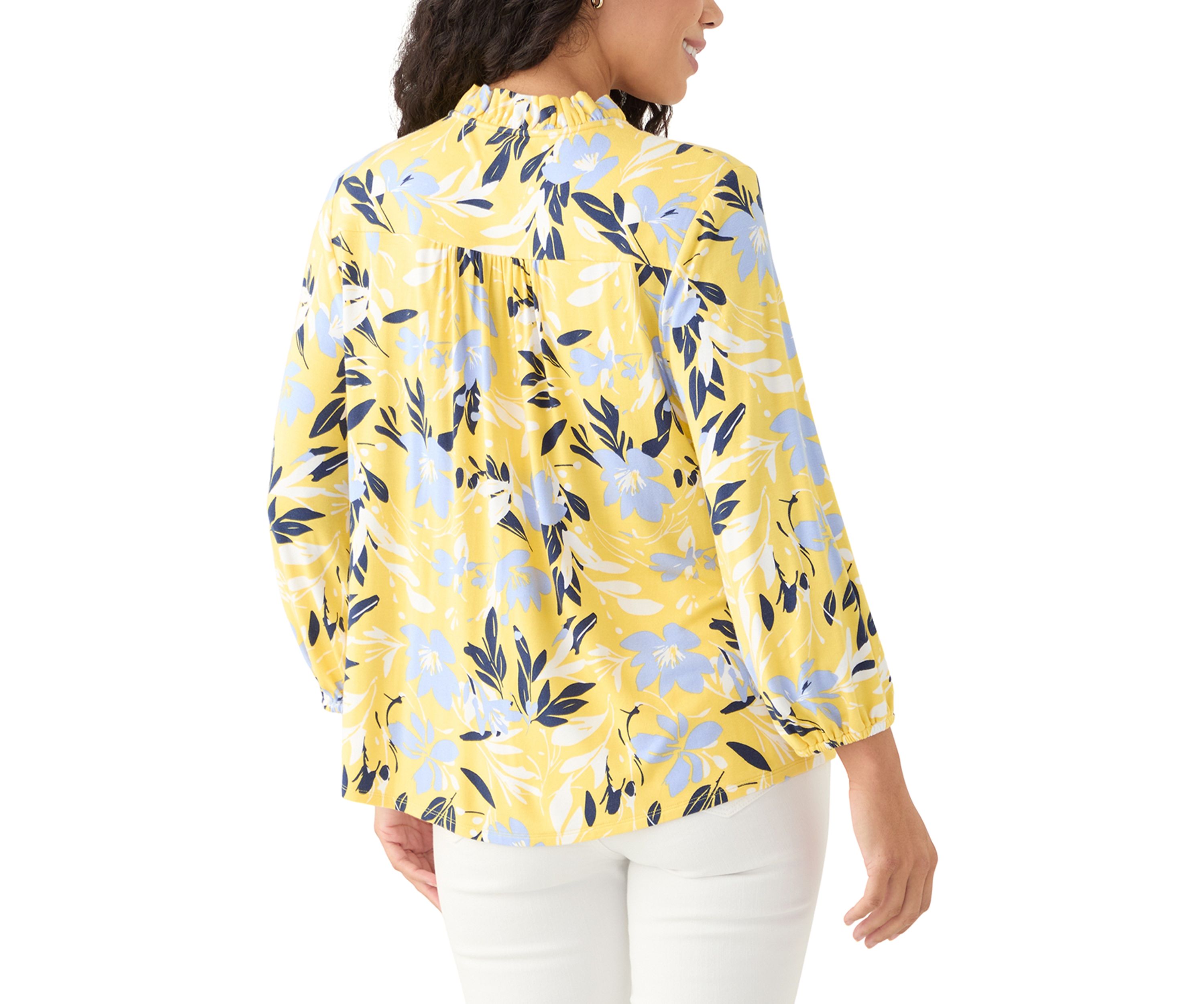 Petite Printed Knit Henley Shirt 