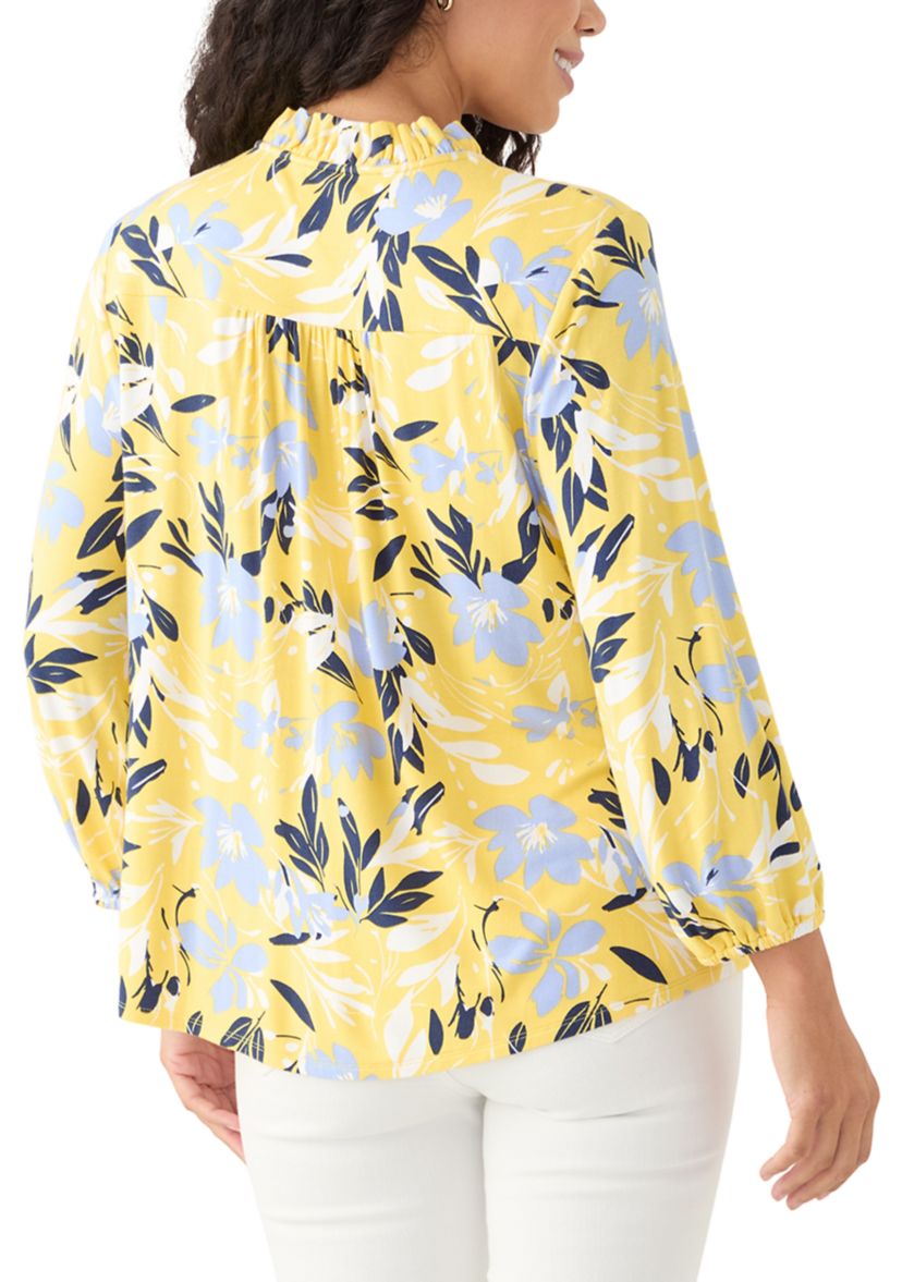 Petite Printed Knit Henley Shirt 