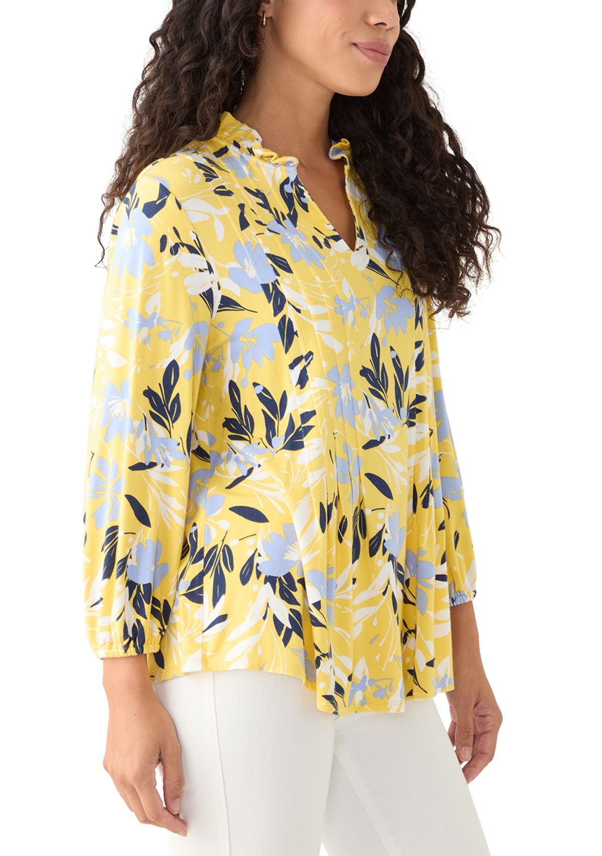 Petite Printed Knit Henley Shirt 