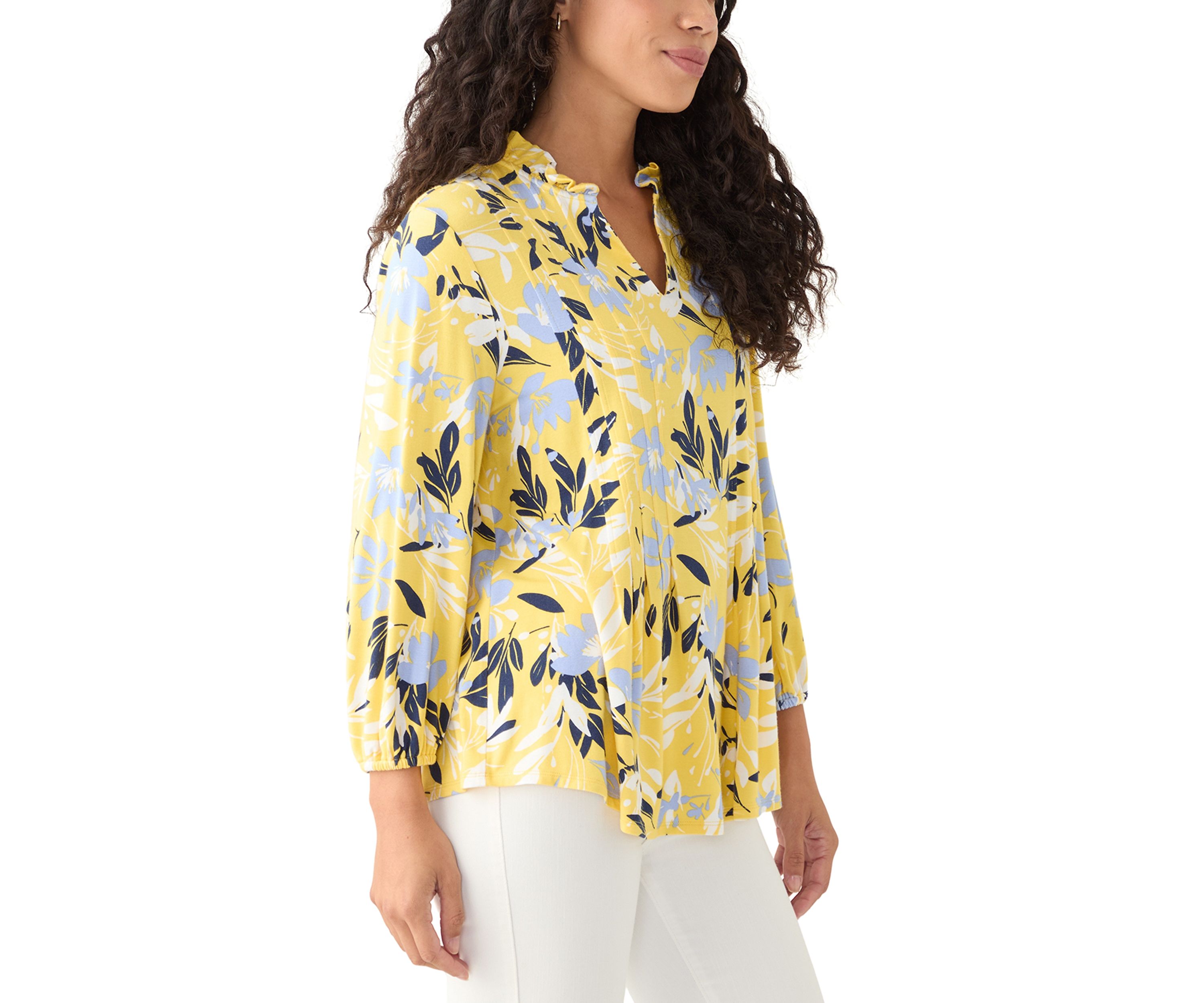 Petite Printed Knit Henley Shirt 