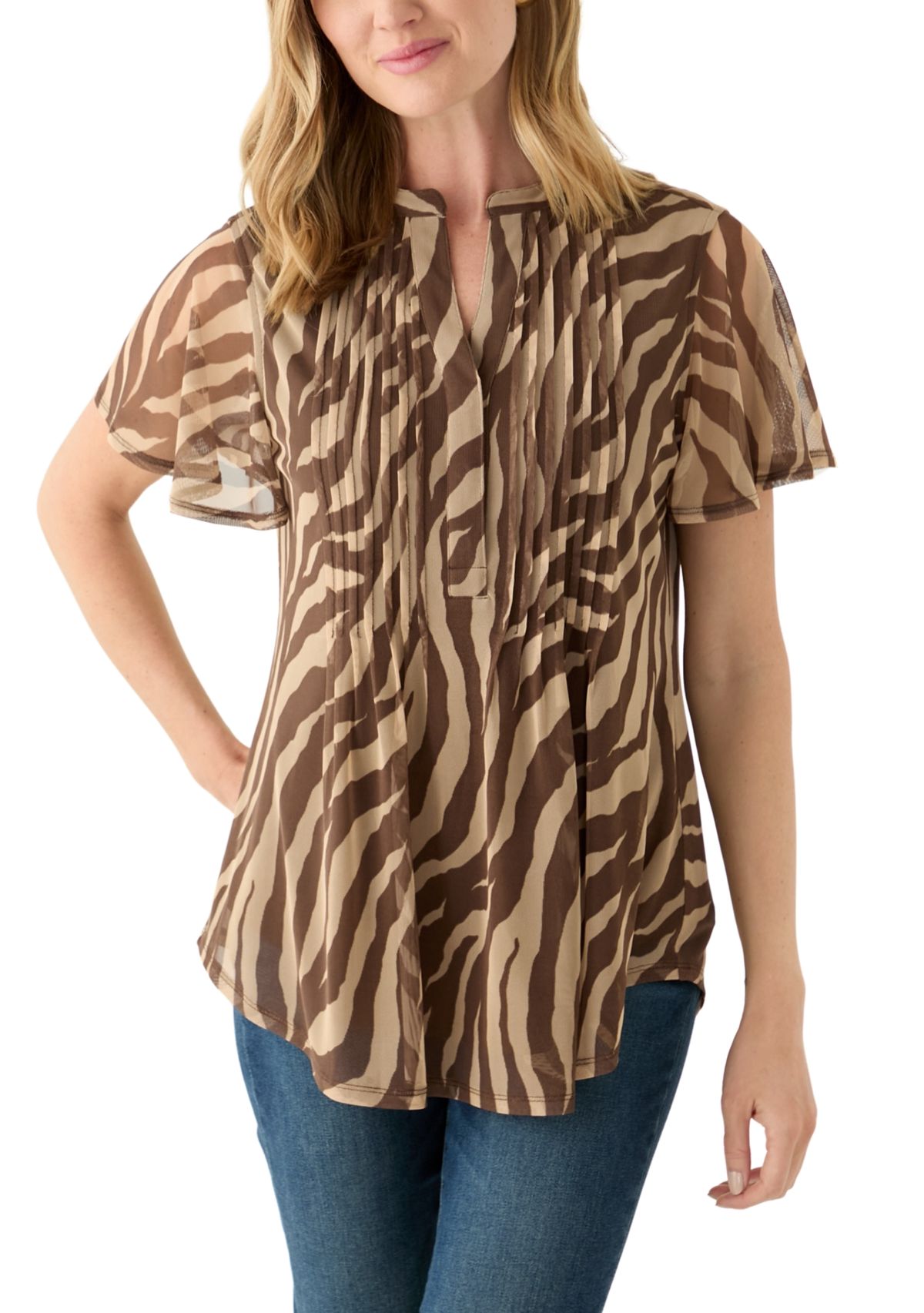 Petite Printed Mesh Top