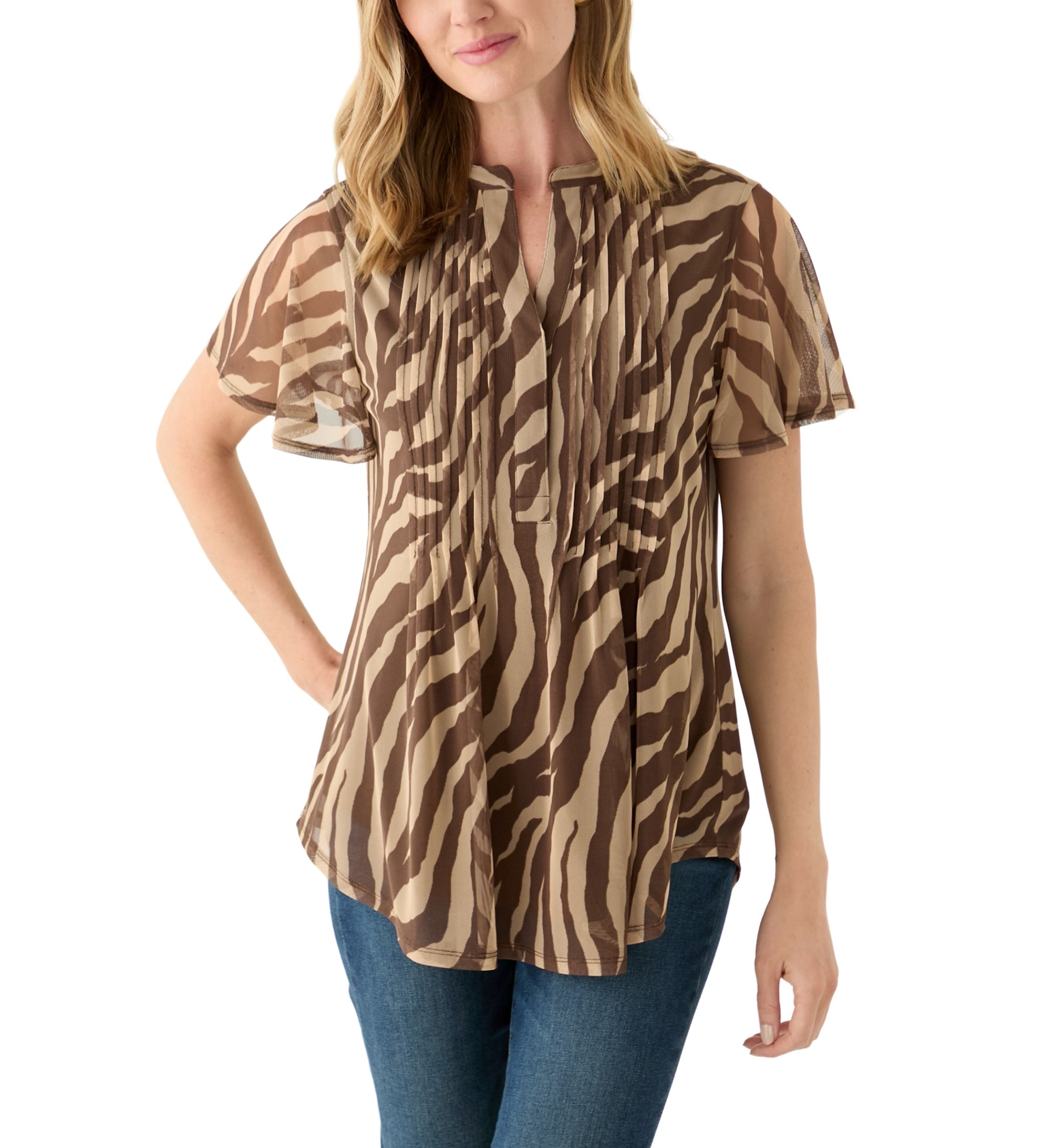 Petite Printed Mesh Top