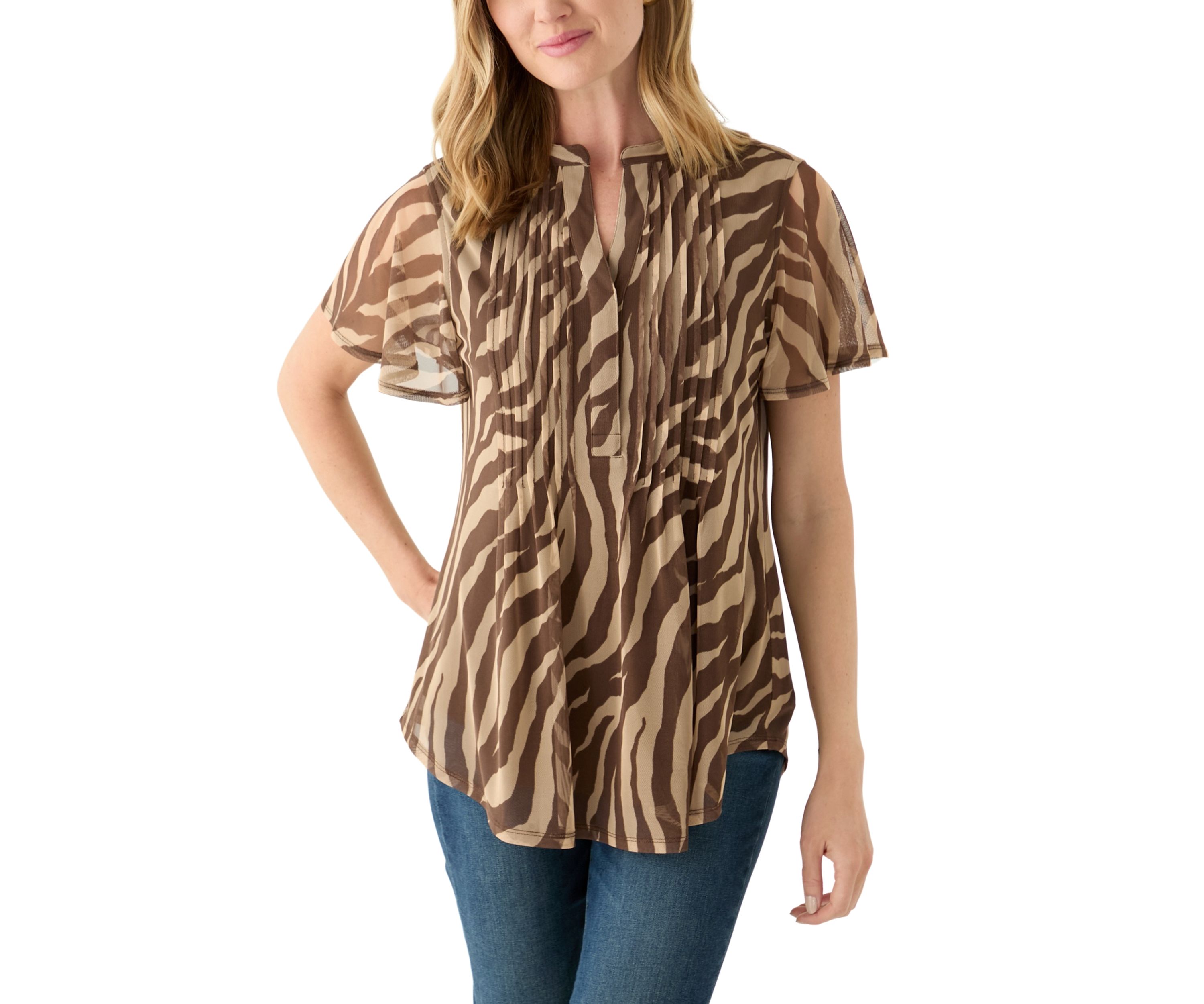 Petite Printed Mesh Top