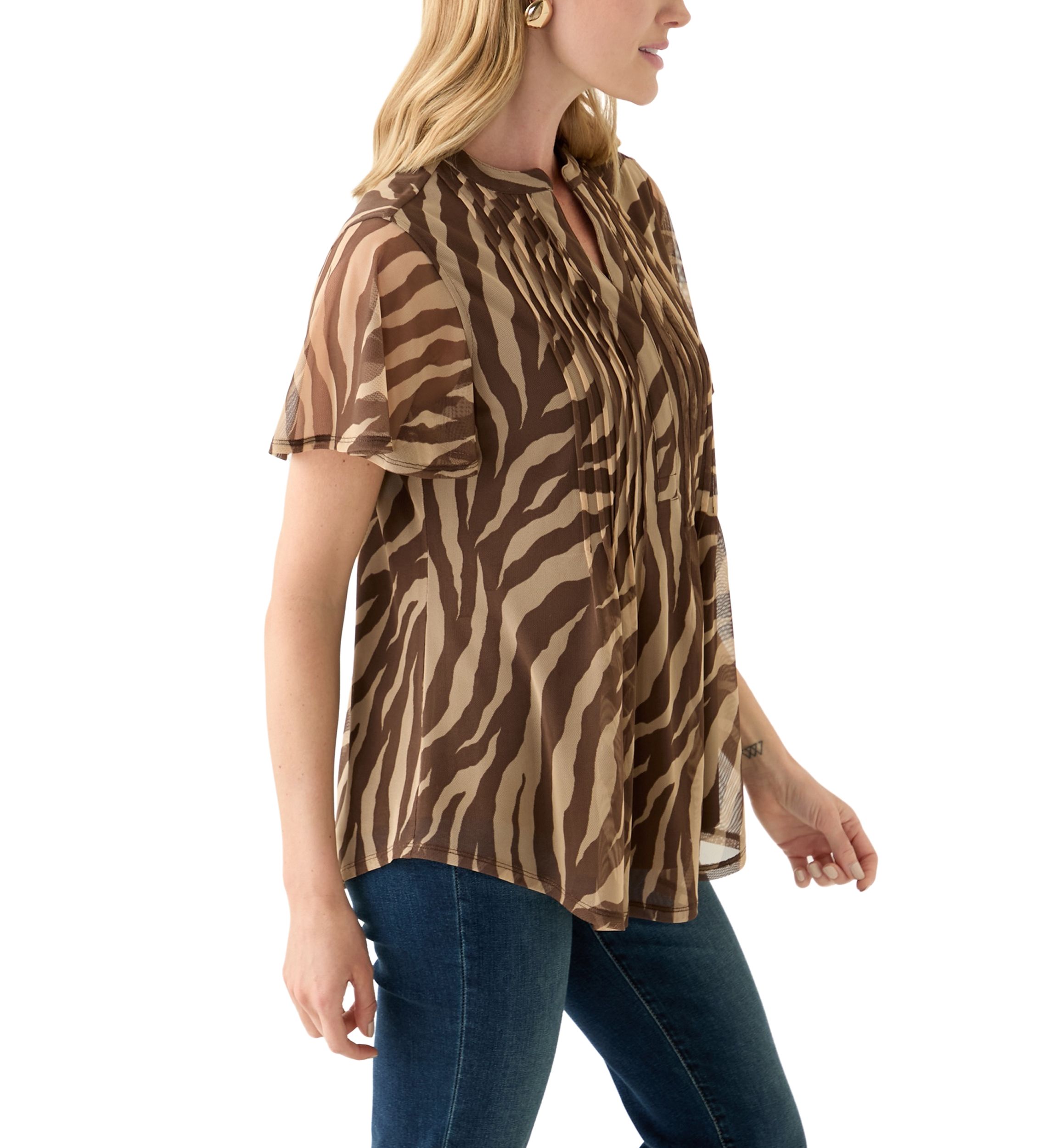 Petite Printed Mesh Top