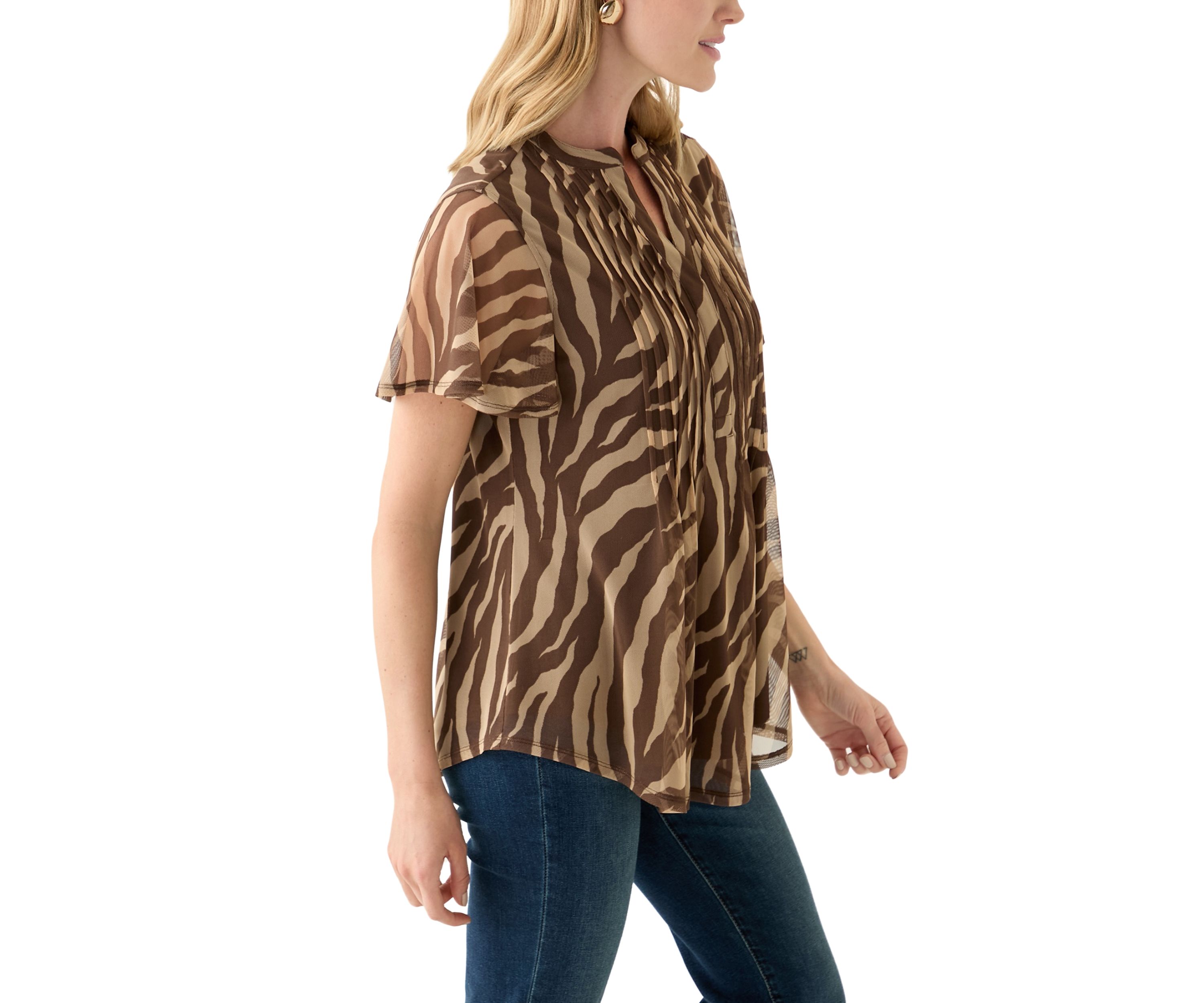 Petite Printed Mesh Top