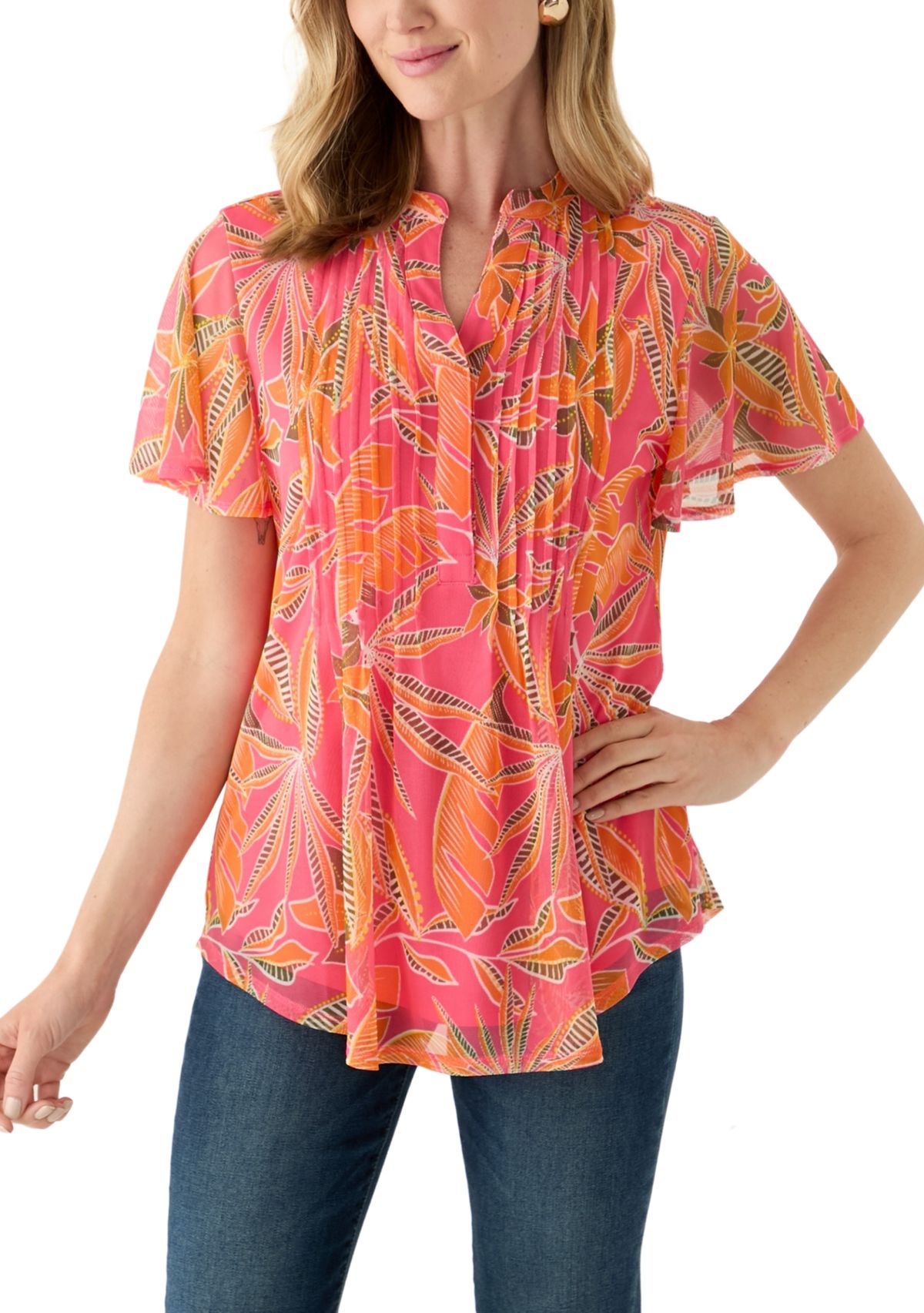 Petite Mesh Printed Top