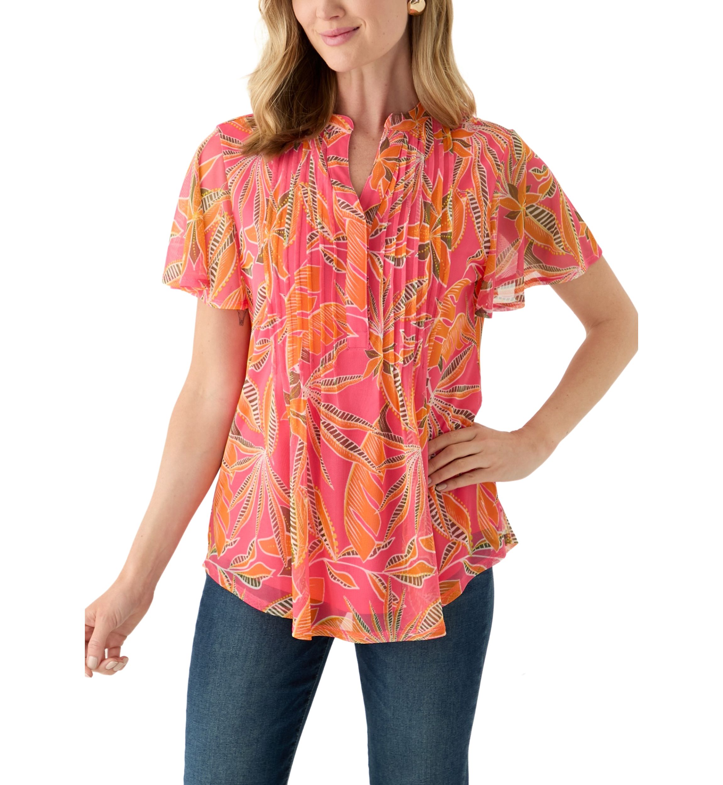 Petite Mesh Printed Top