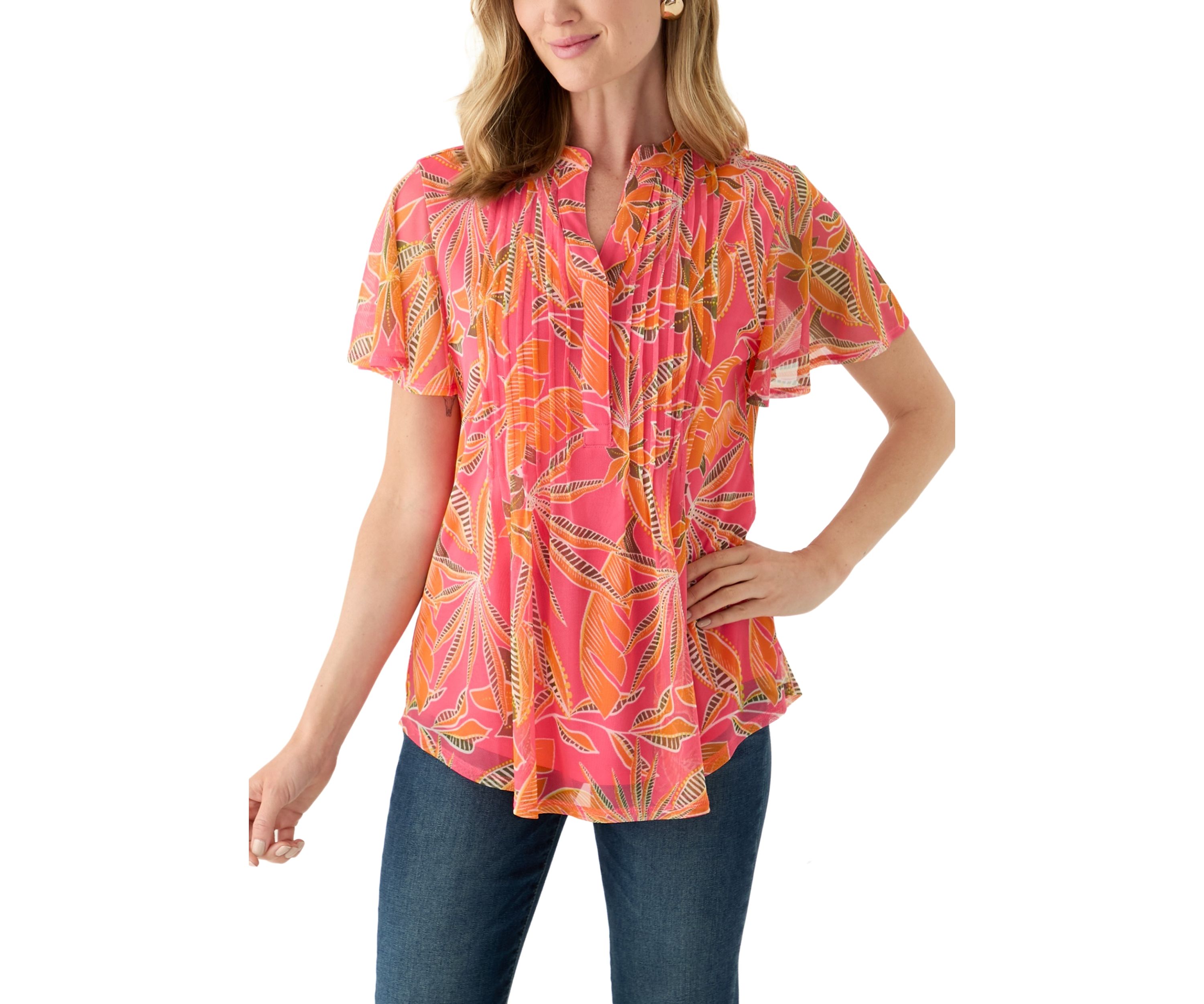 Petite Mesh Printed Top