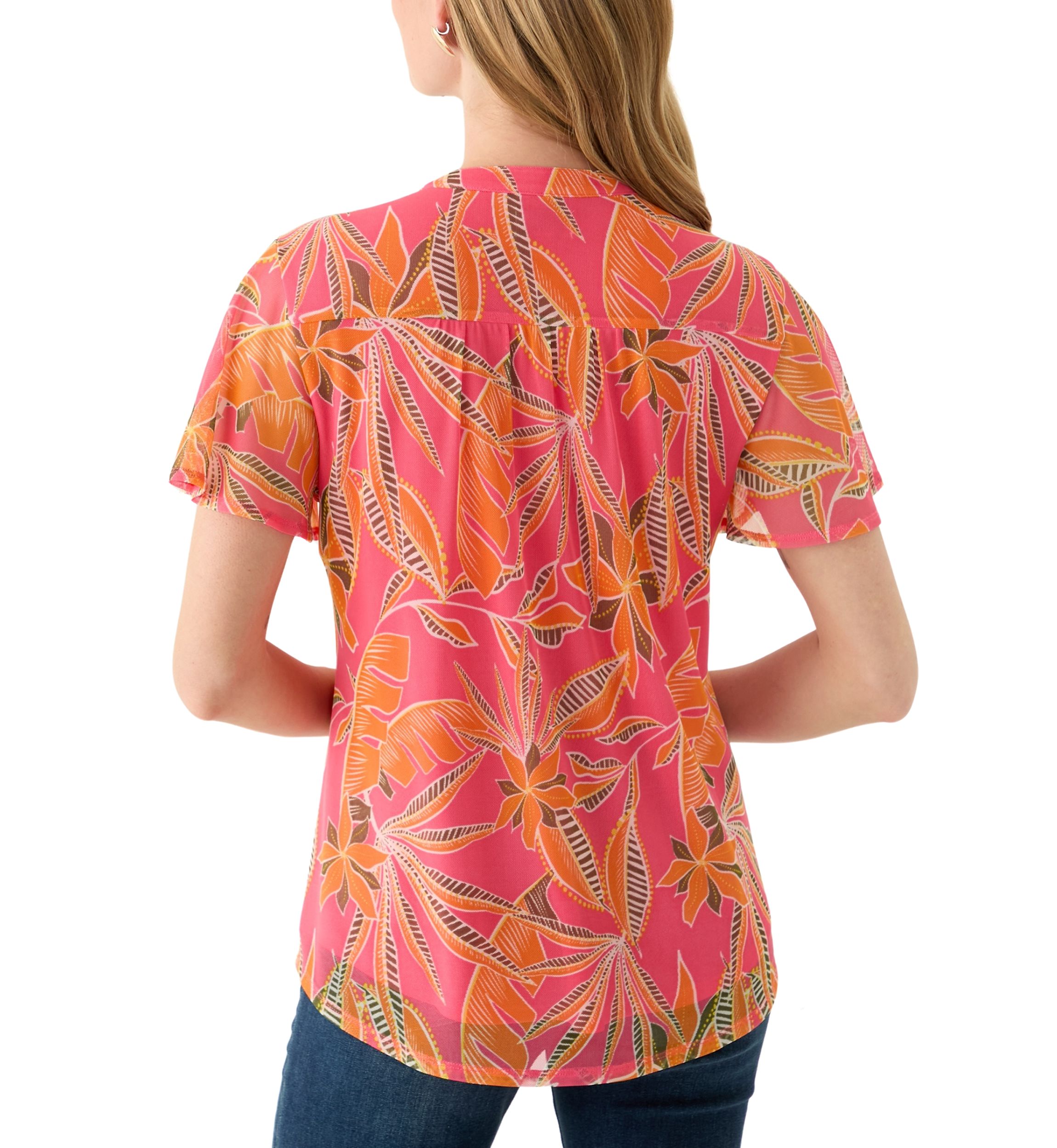 Petite Mesh Printed Top