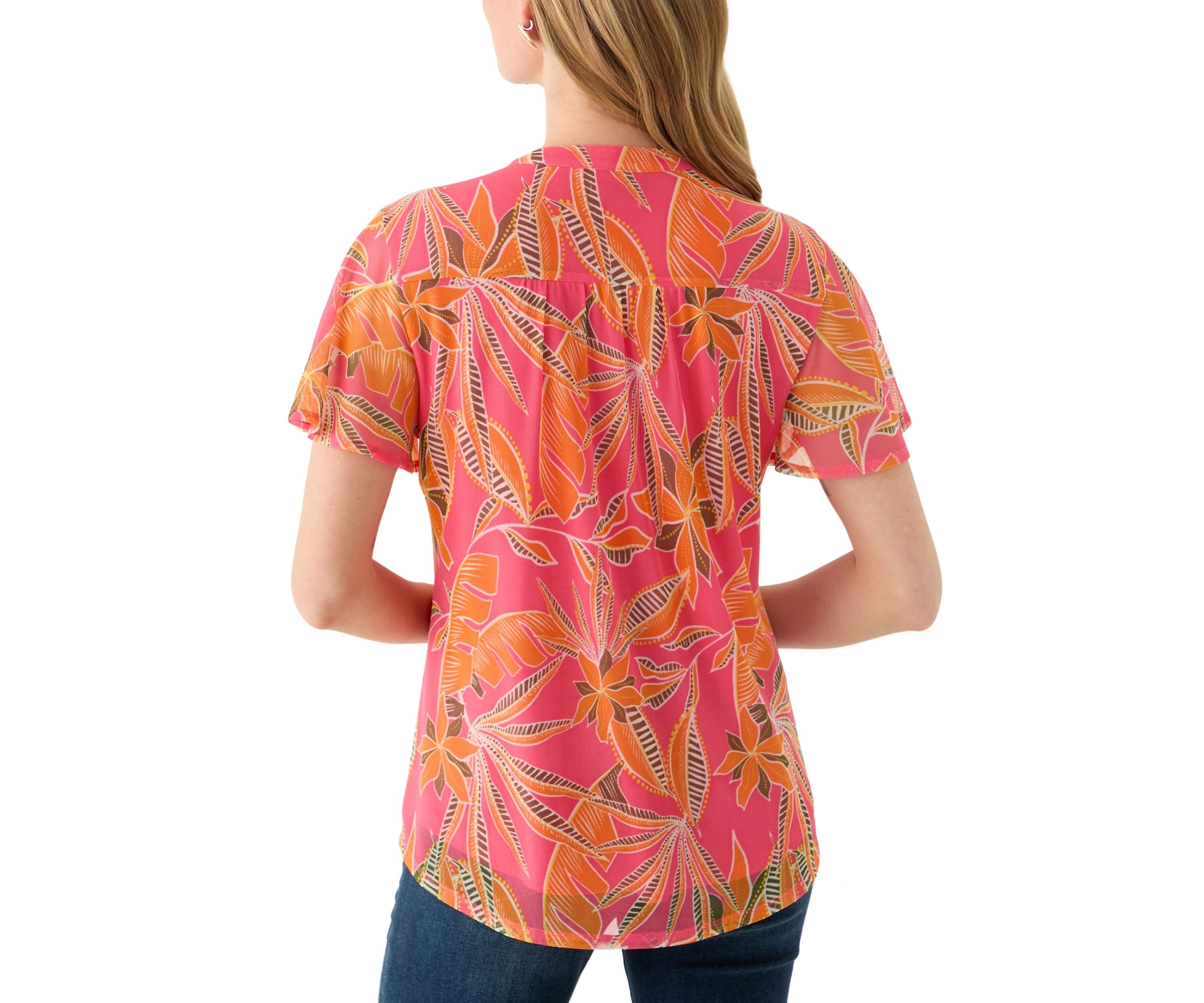 Petite Mesh Printed Top
