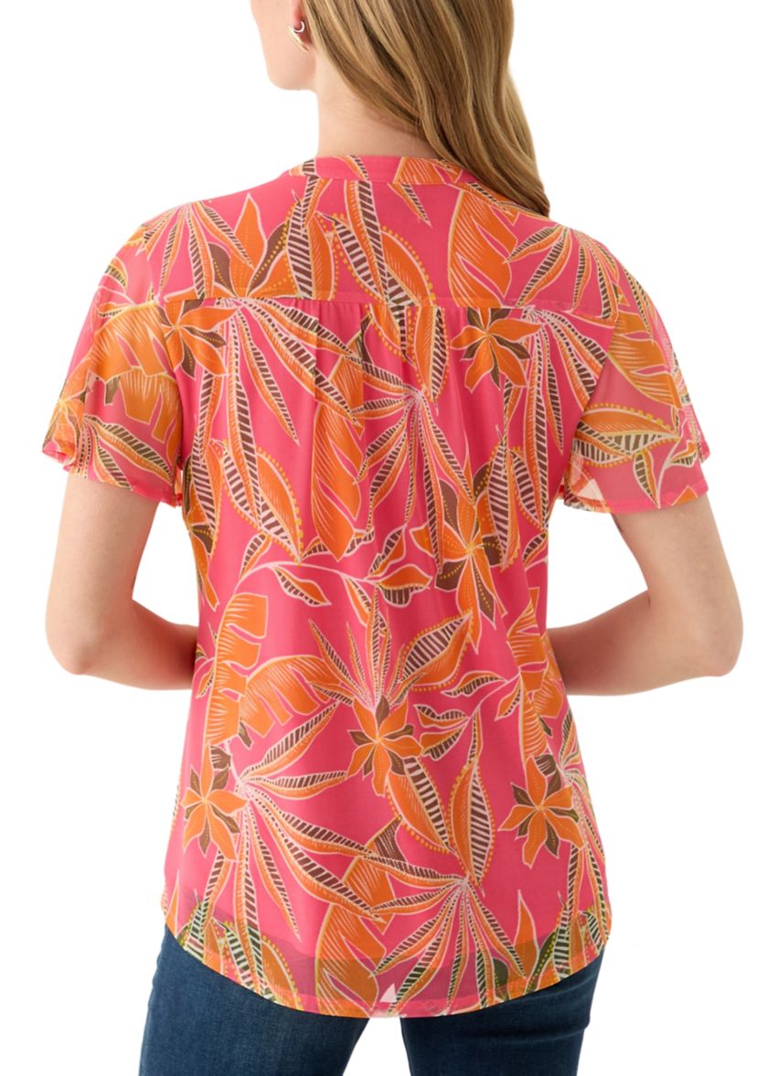 Petite Mesh Printed Top