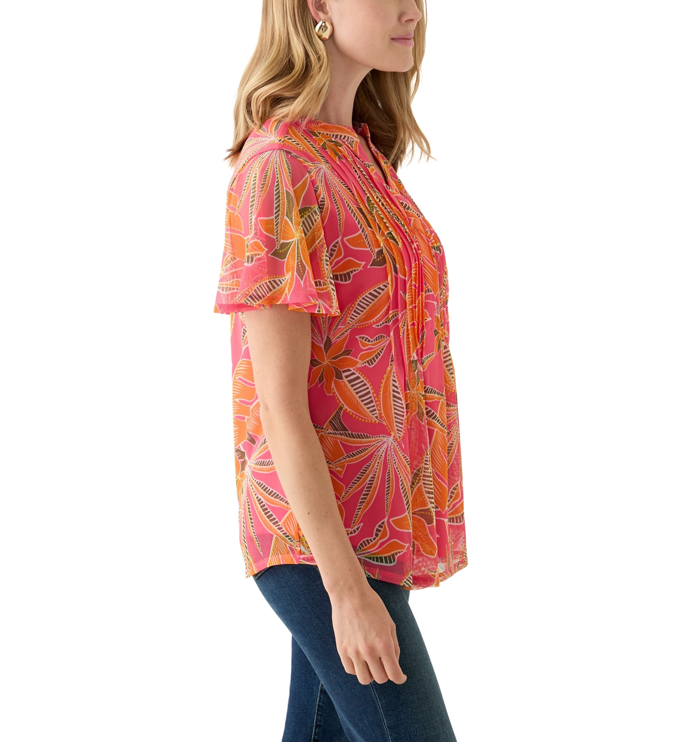 Petite Mesh Printed Top