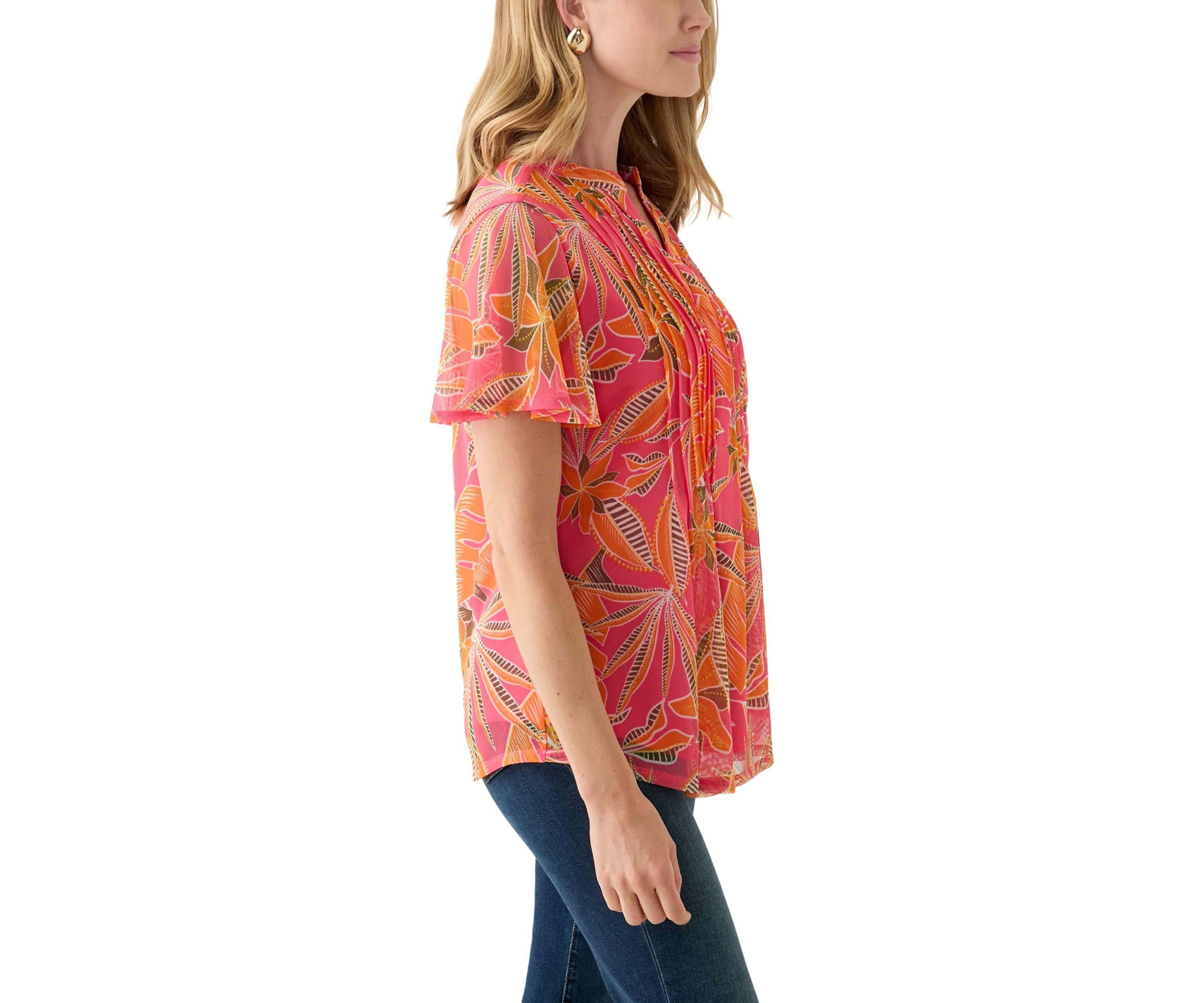Petite Mesh Printed Top