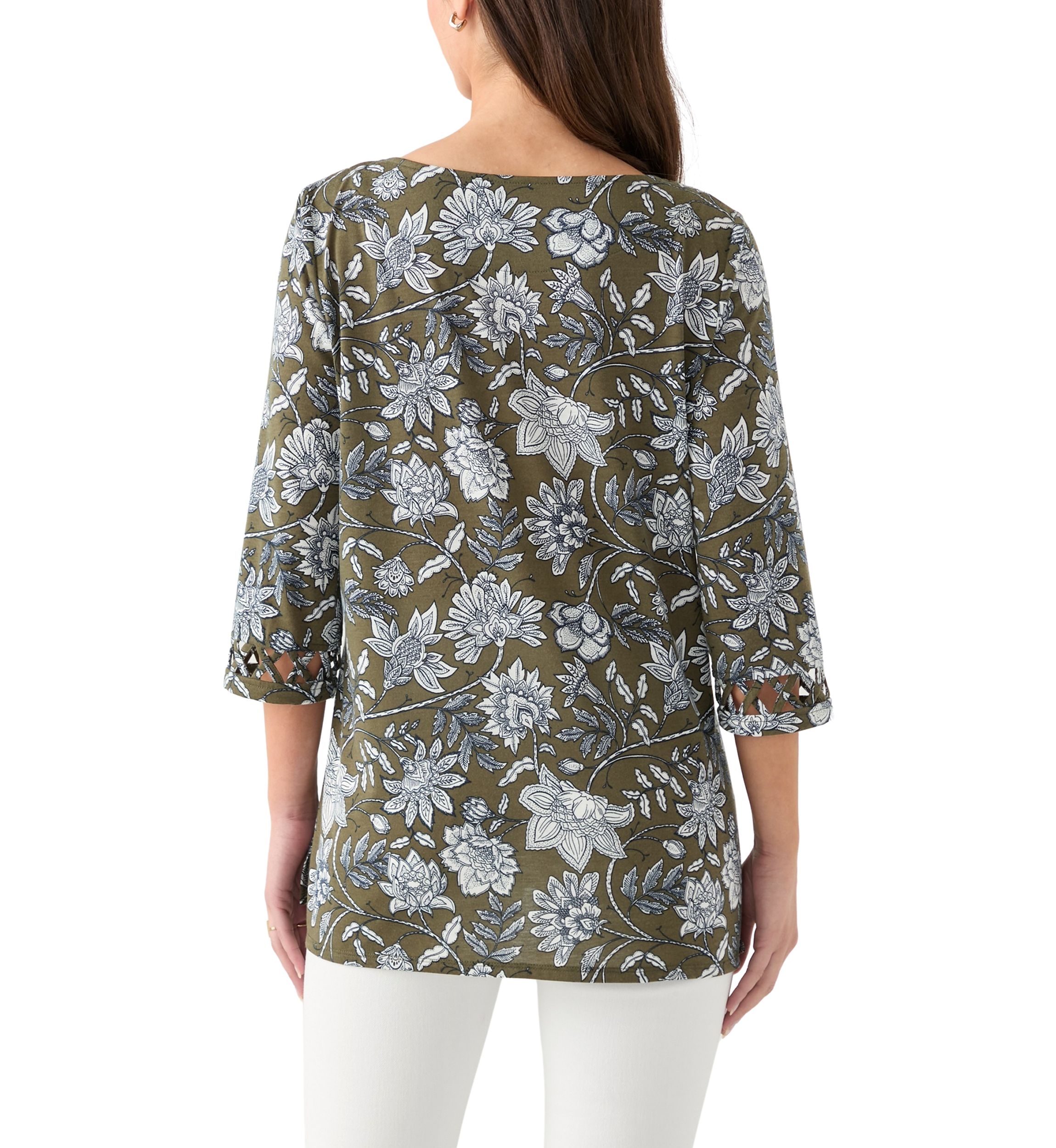 Petite Lattice Cuff Printed T-Shirt 