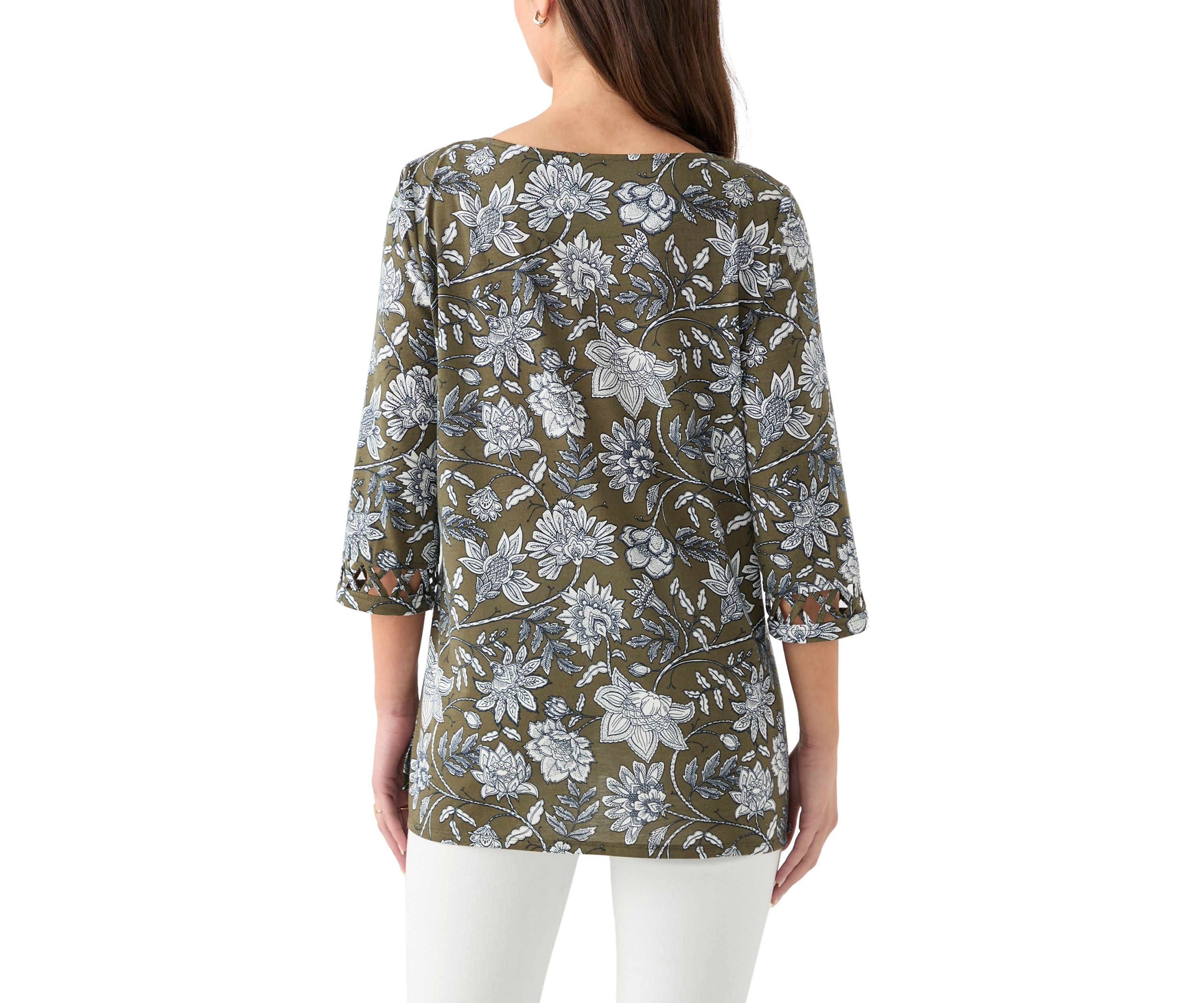 Petite Lattice Cuff Printed T-Shirt 