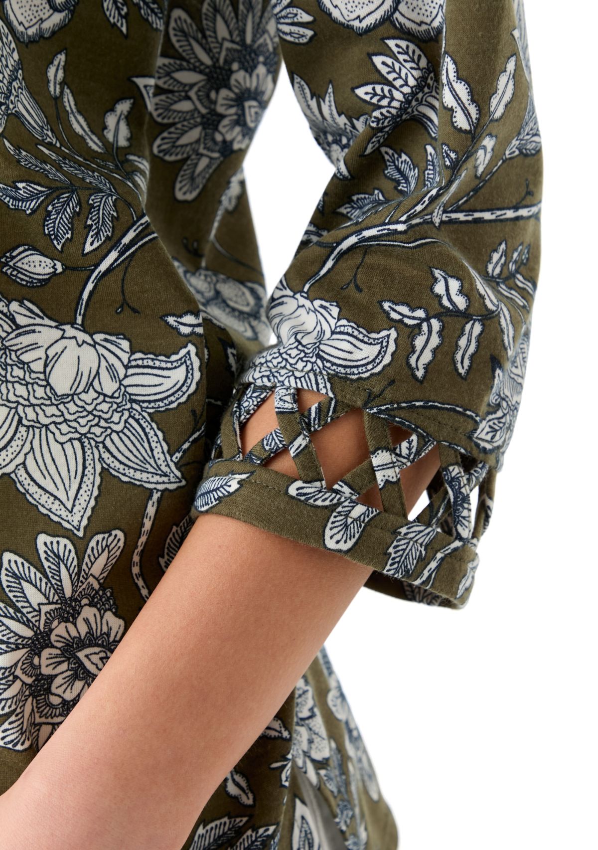 Petite Lattice Cuff Printed T-Shirt 