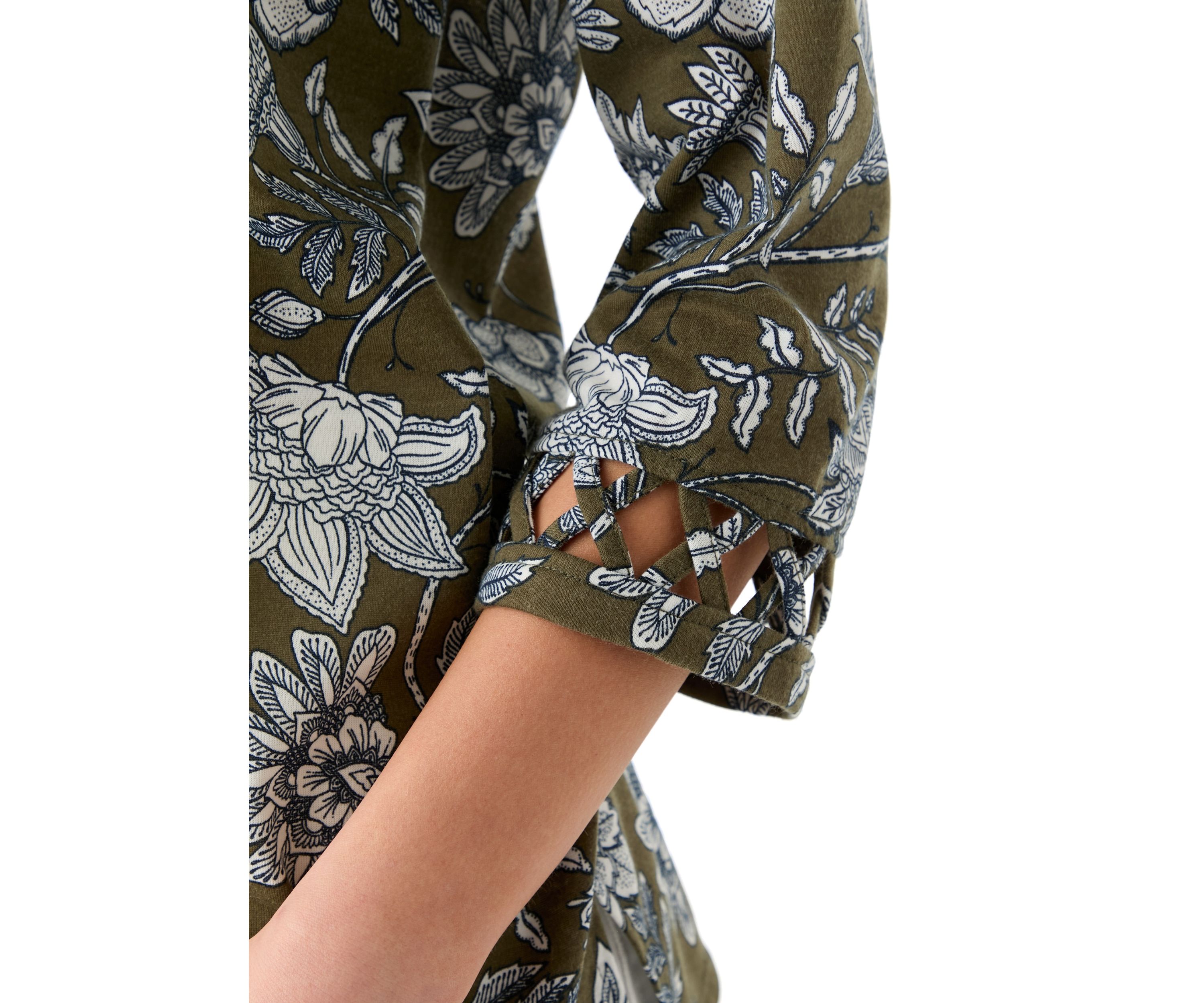 Petite Lattice Cuff Printed T-Shirt 