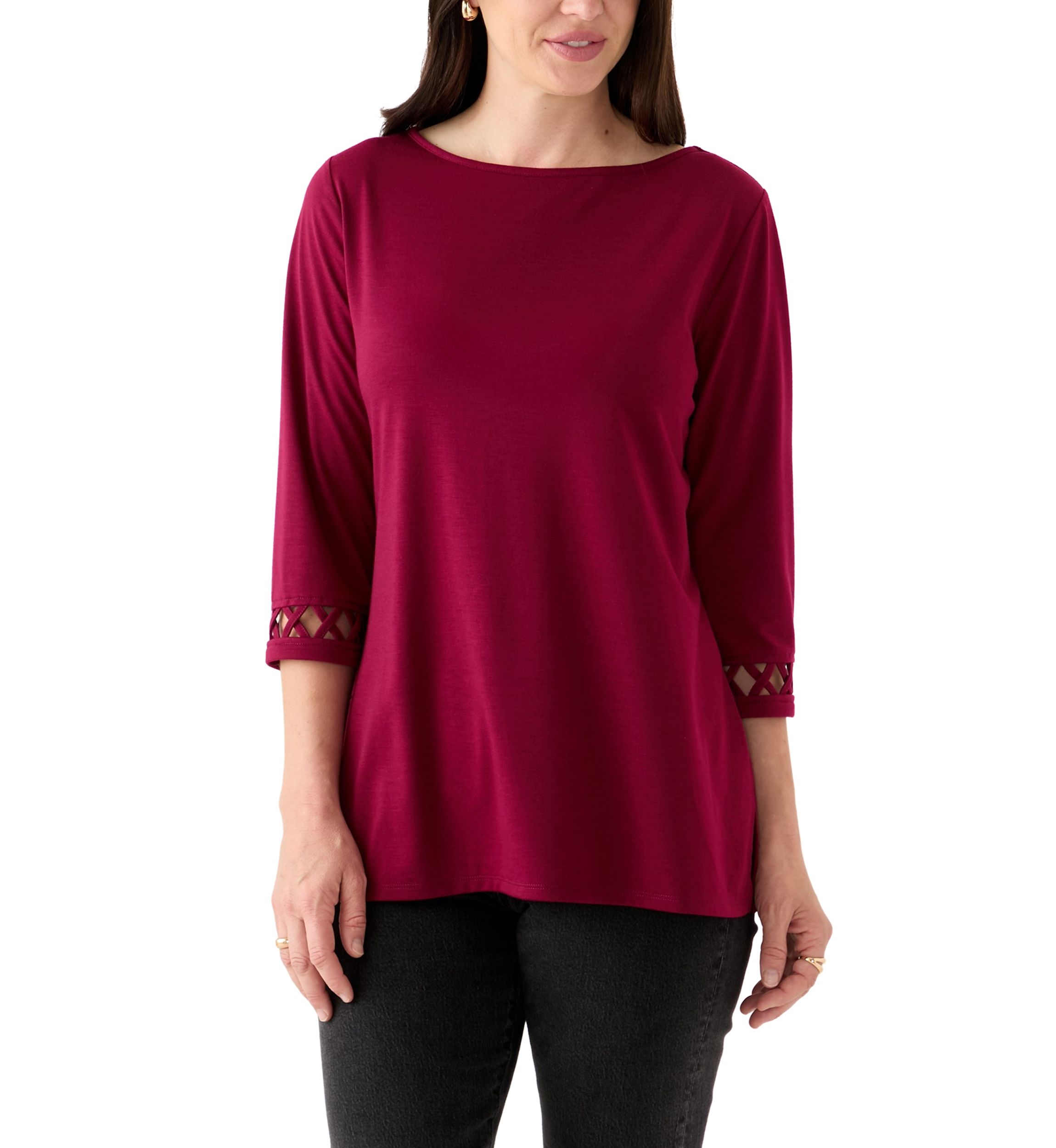  Womens Lattice Cuff T-Shirt 