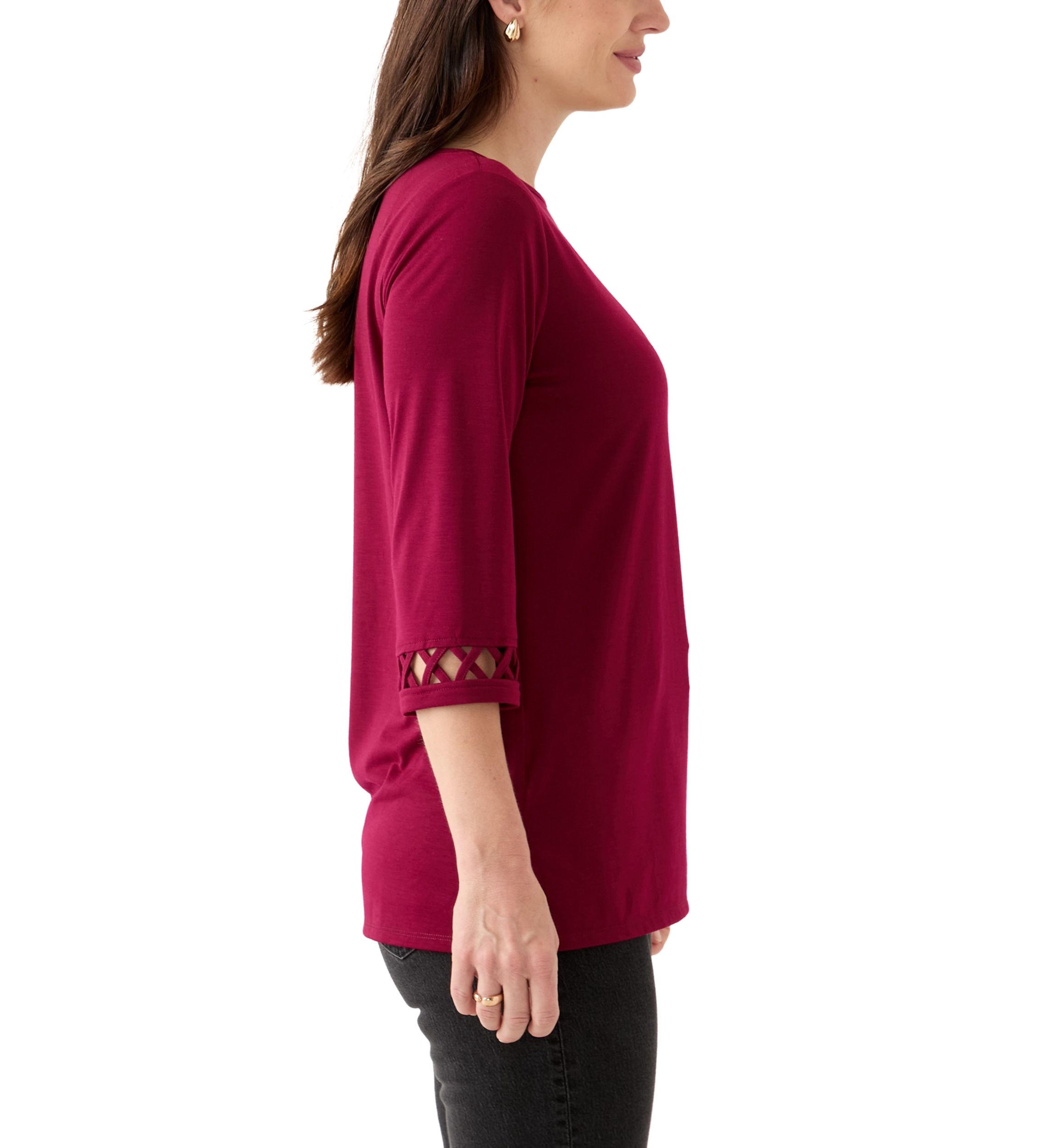  Womens Lattice Cuff T-Shirt 