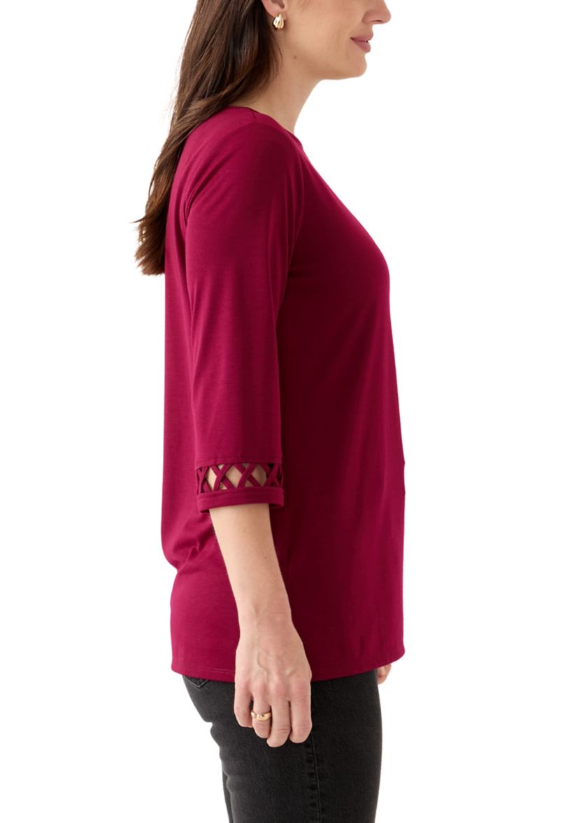  Womens Lattice Cuff T-Shirt 
