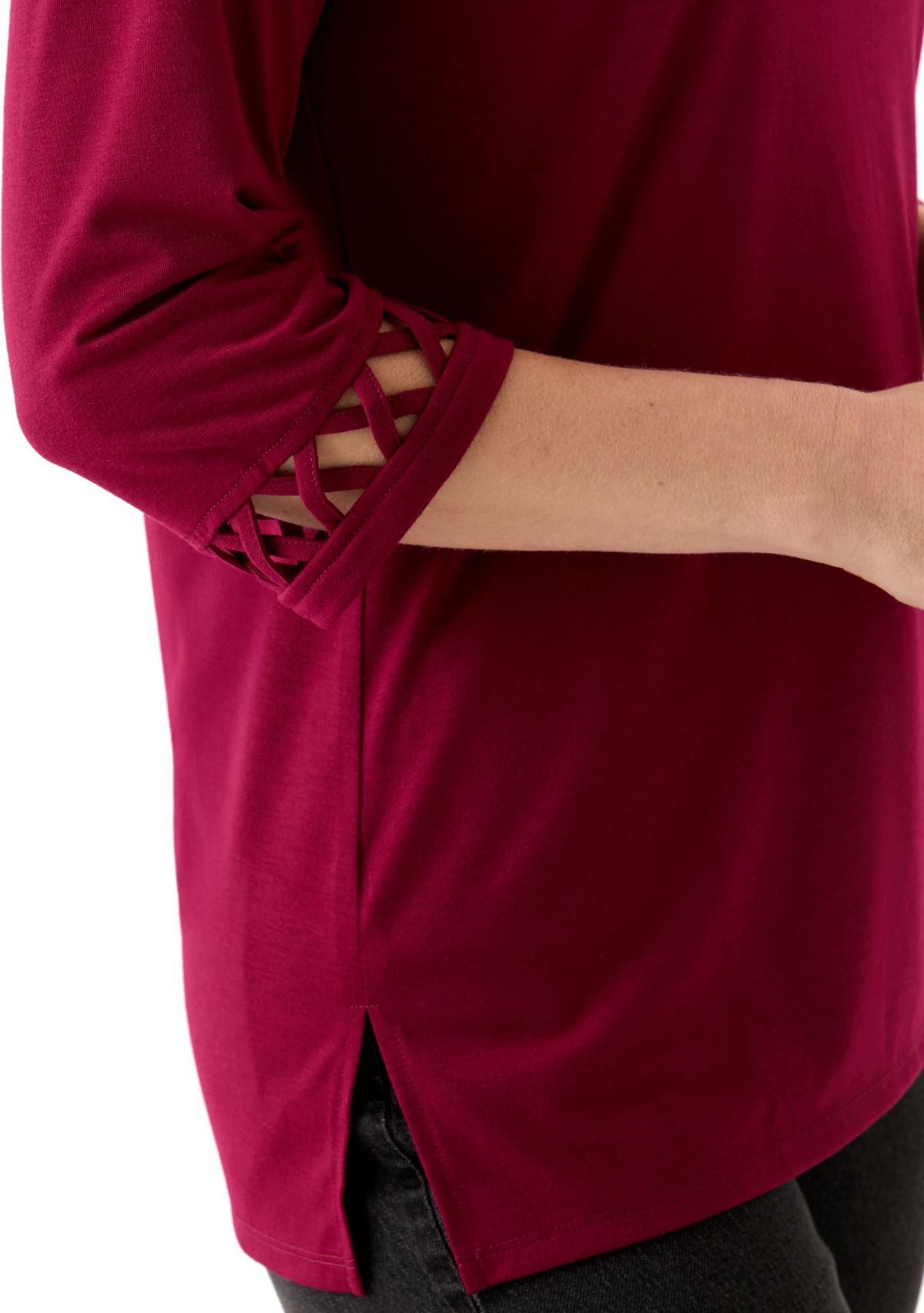  Womens Lattice Cuff T-Shirt 