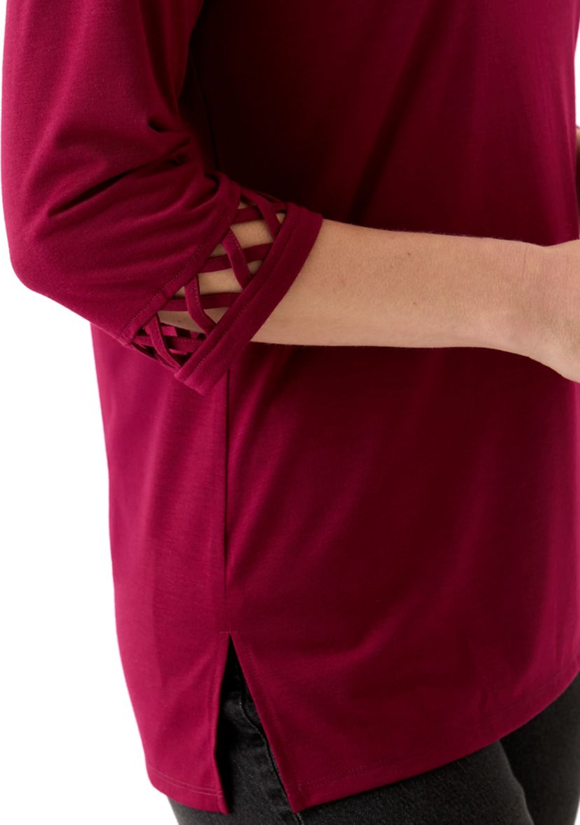  Womens Lattice Cuff T-Shirt 