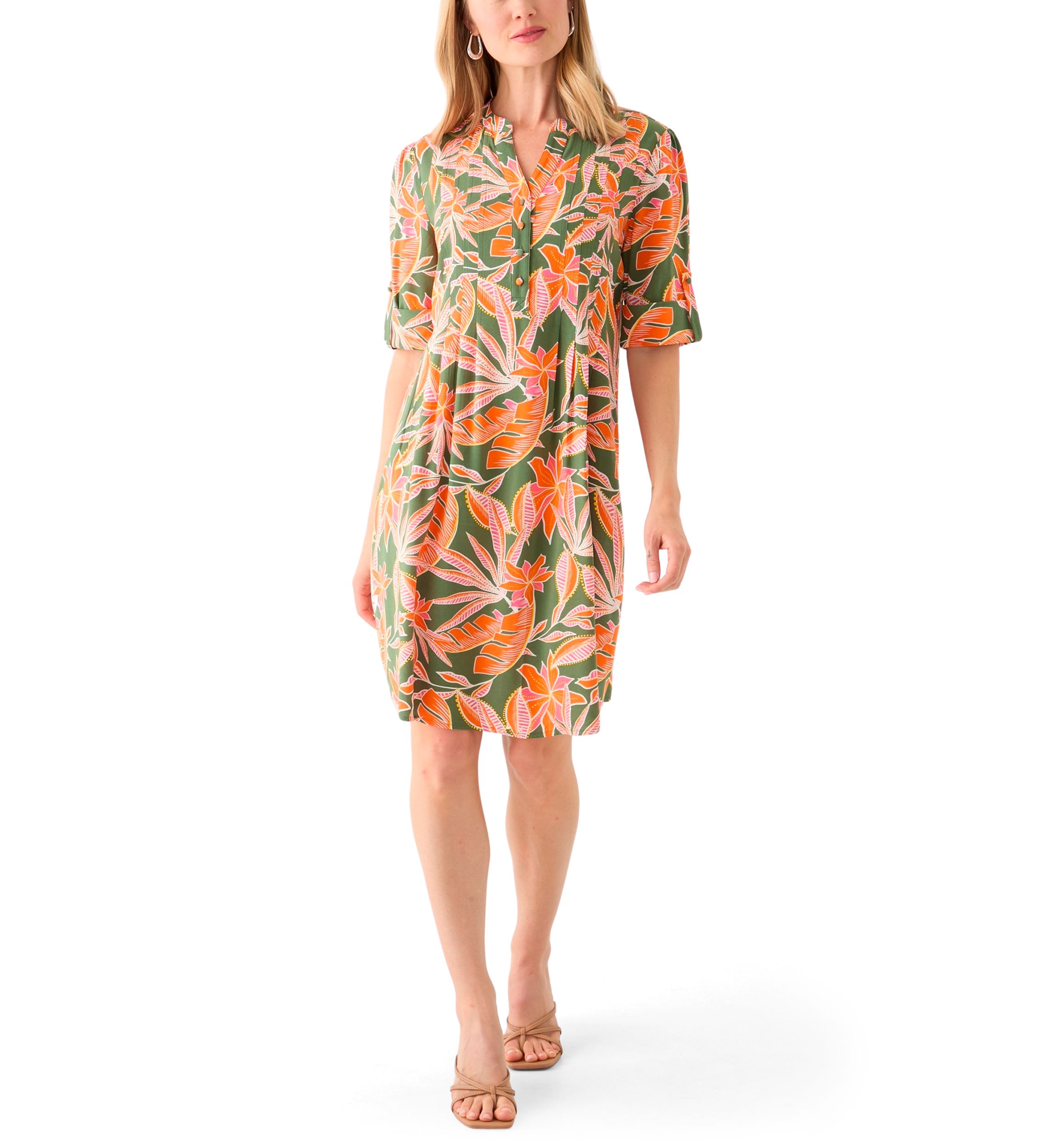 Petite Elbow Sleeve Woven Henley Dress