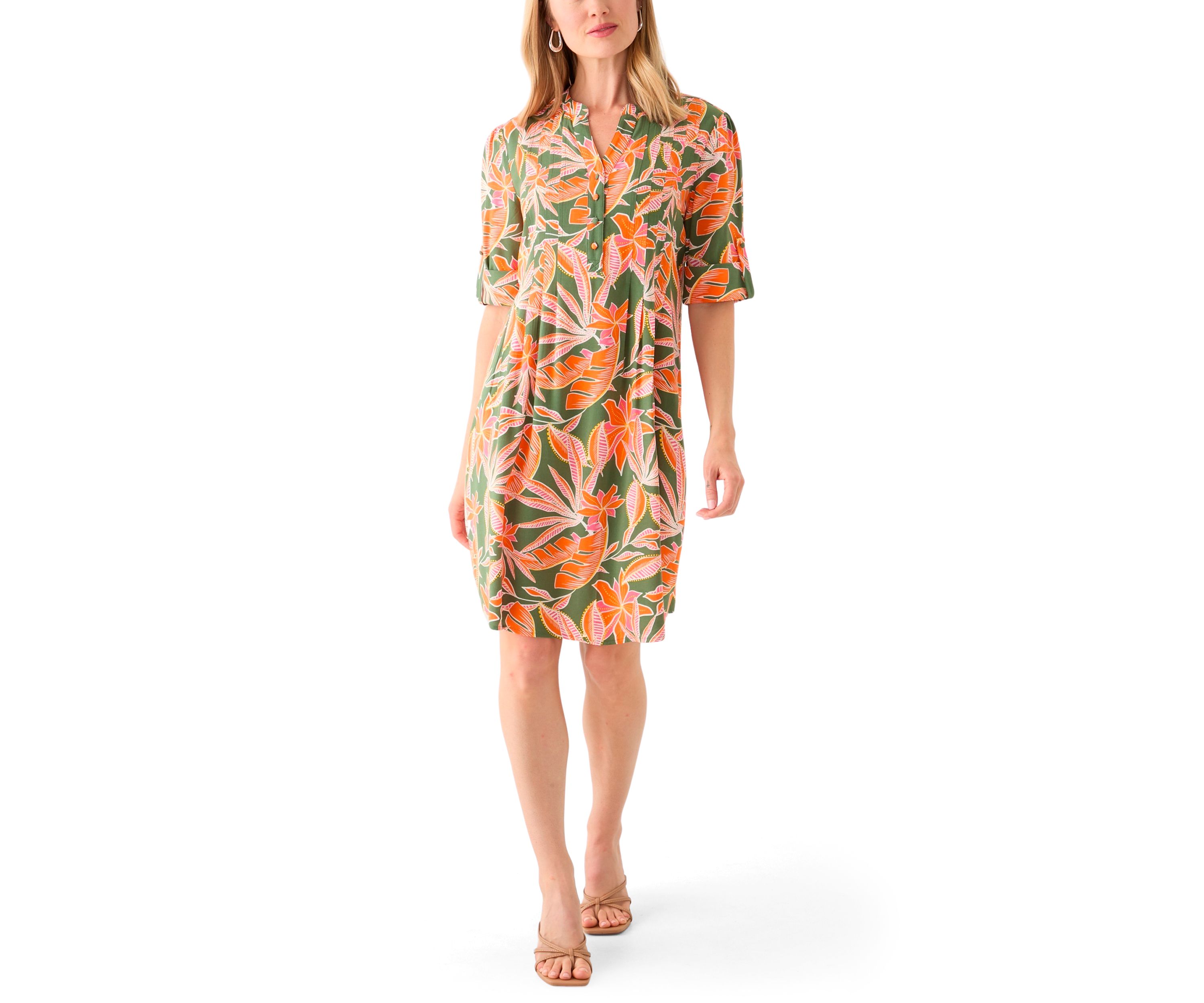 Petite Elbow Sleeve Woven Henley Dress