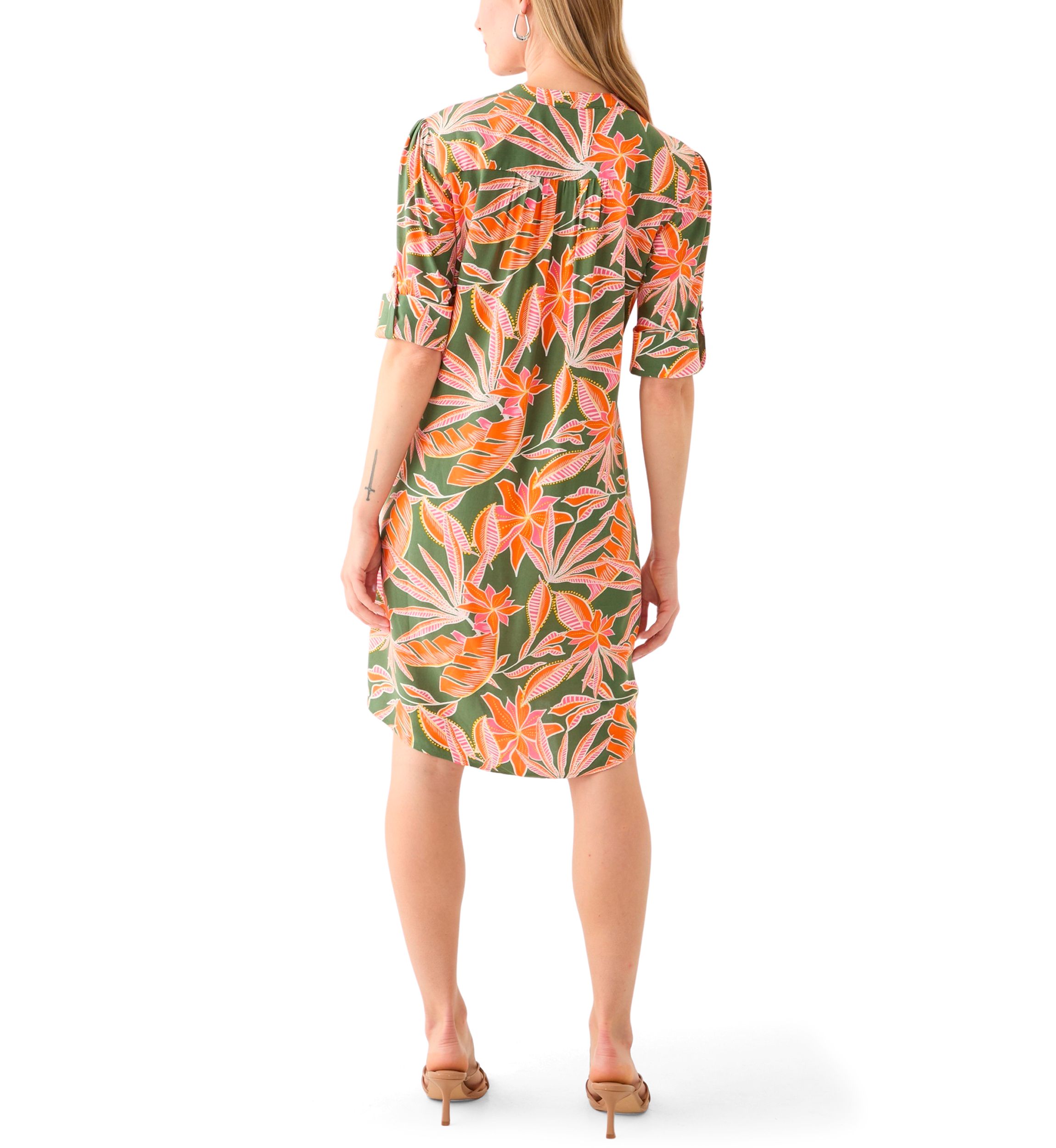 Petite Elbow Sleeve Woven Henley Dress