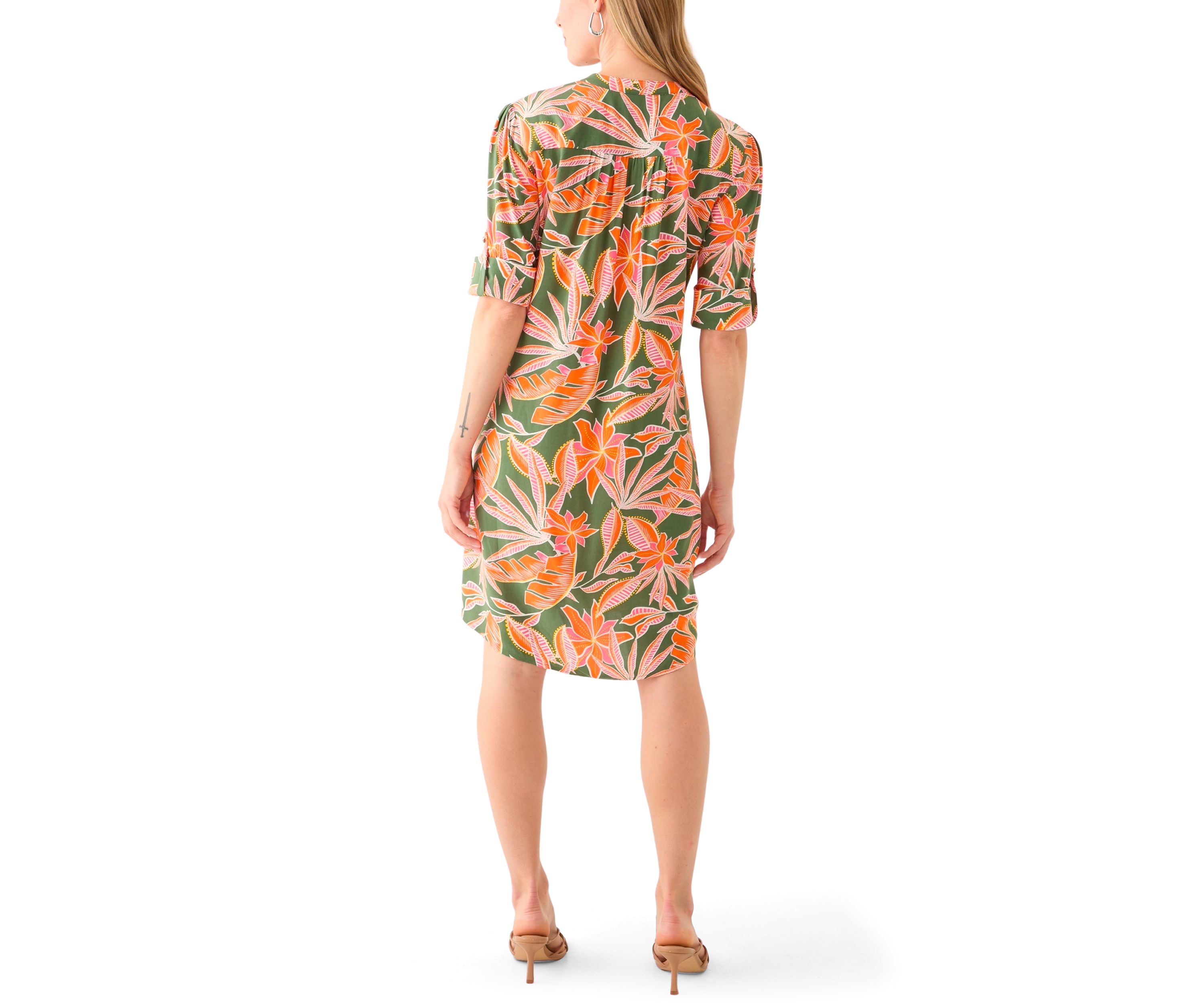 Petite Elbow Sleeve Woven Henley Dress