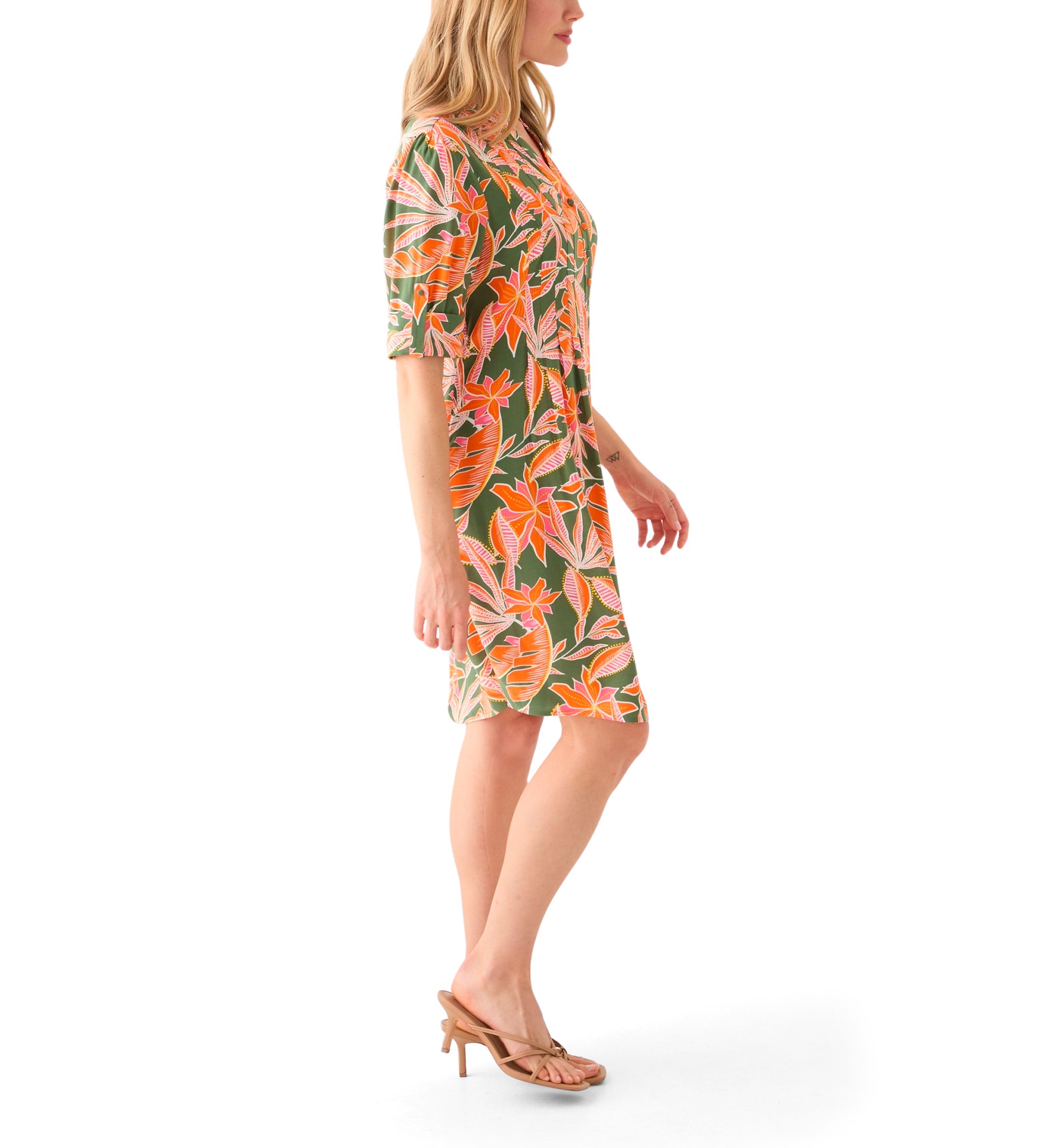 Petite Elbow Sleeve Woven Henley Dress