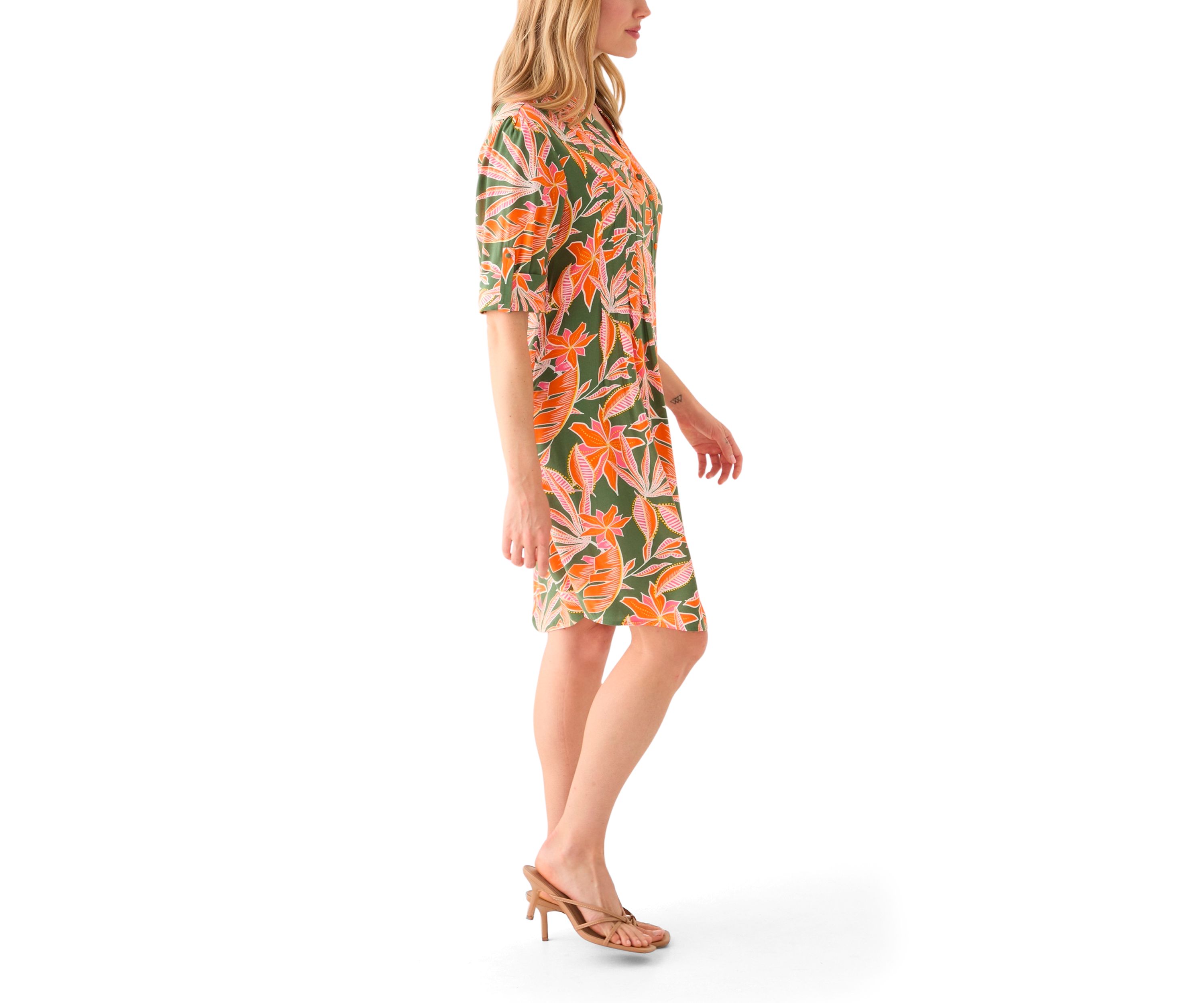 Petite Elbow Sleeve Woven Henley Dress