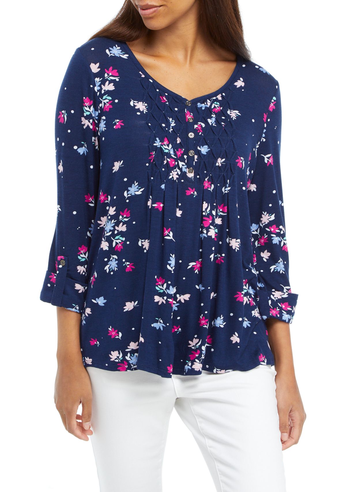 Petite Roll Tab Floral Honeycomb Top
